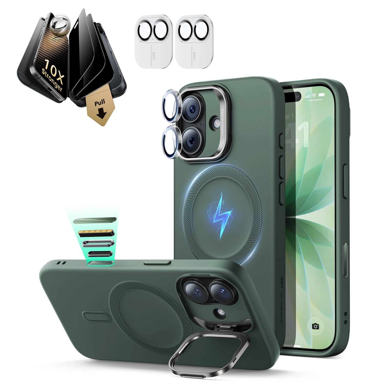 iPhone 17 Pro Max Cloud Soft  Magsafe Case with Corning Glass Screen Protector Green