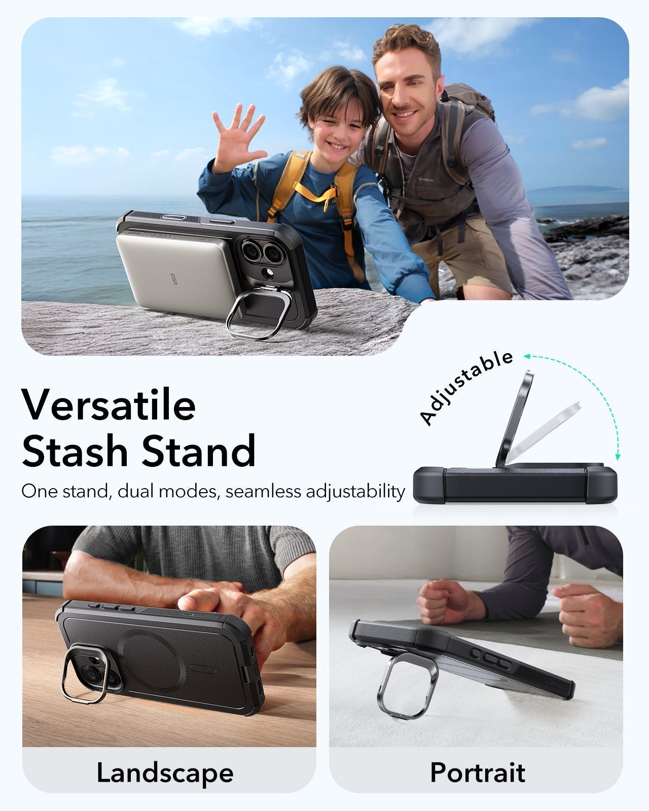 ESR iPhone 17 Cyber Tough Magsafe Case Camera Control Black Versatile Stash Stand