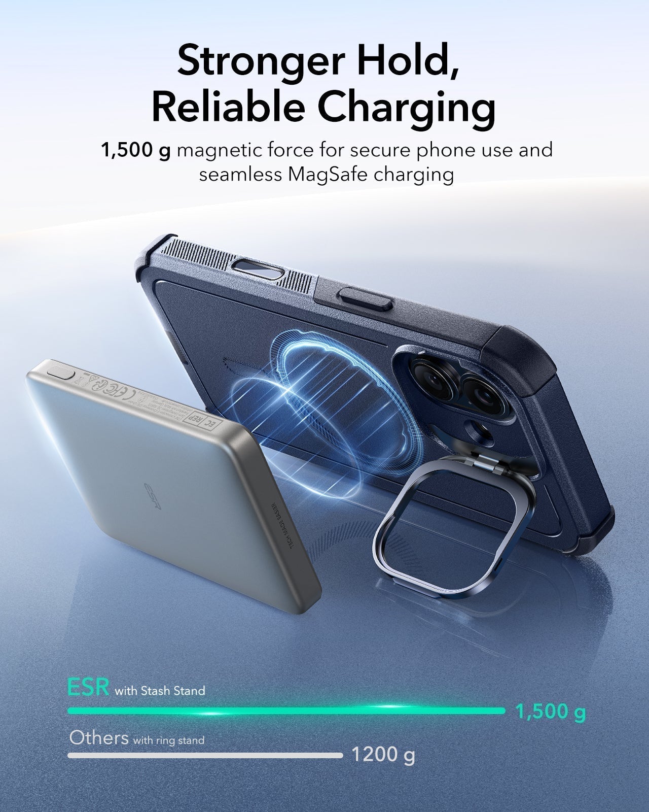 ESR iPhone 17 Cyber Tough Magsafe Case with Stand and Camera Control Blue Magsafe Charging