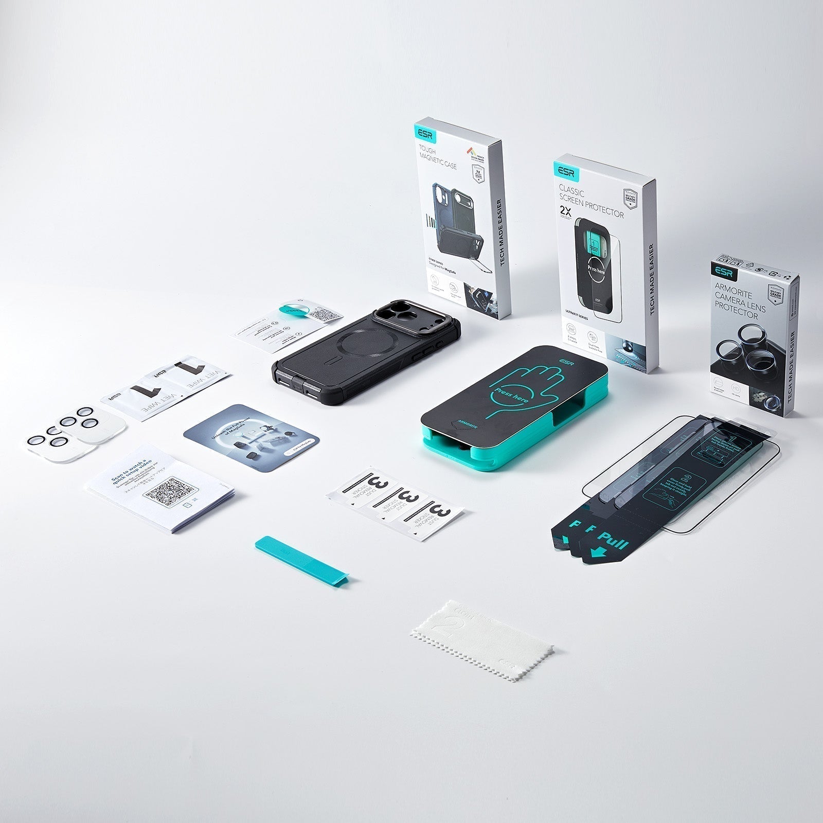 iPhone 17 Bundle Cyber Tough Magnetic Case (Camera Control, Stash Stand) and Armorite Screen Protector - Black ESR ESR