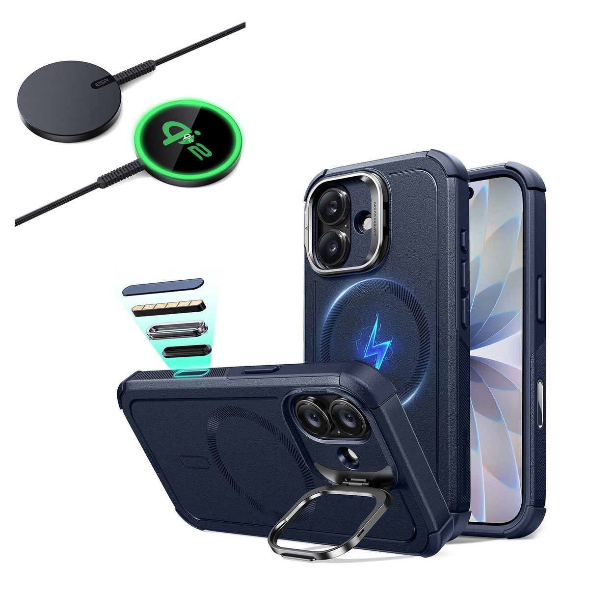 iPhone 17 Cyber Tough Magsfae Case with Stand and Qi2 wireless Charger Blue