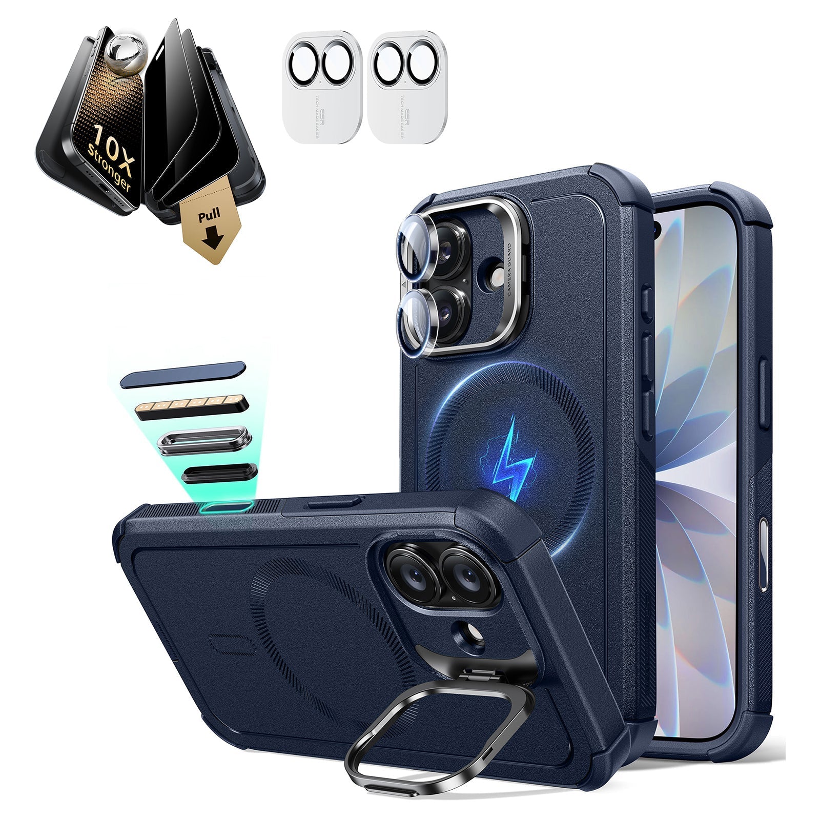 iPhone 17 Cyber Tough Magsafe Case with Corning Glass Screen Protector Nacvy Blue