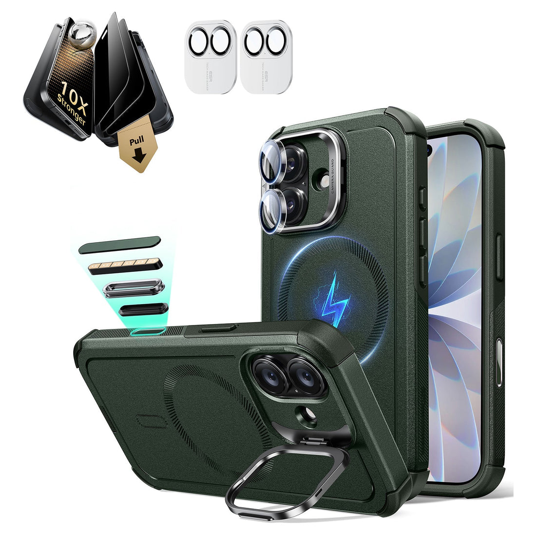 iPhone 17 Cyber Tough Magsafe Case with Corning Glass Screen Protector Olive Green