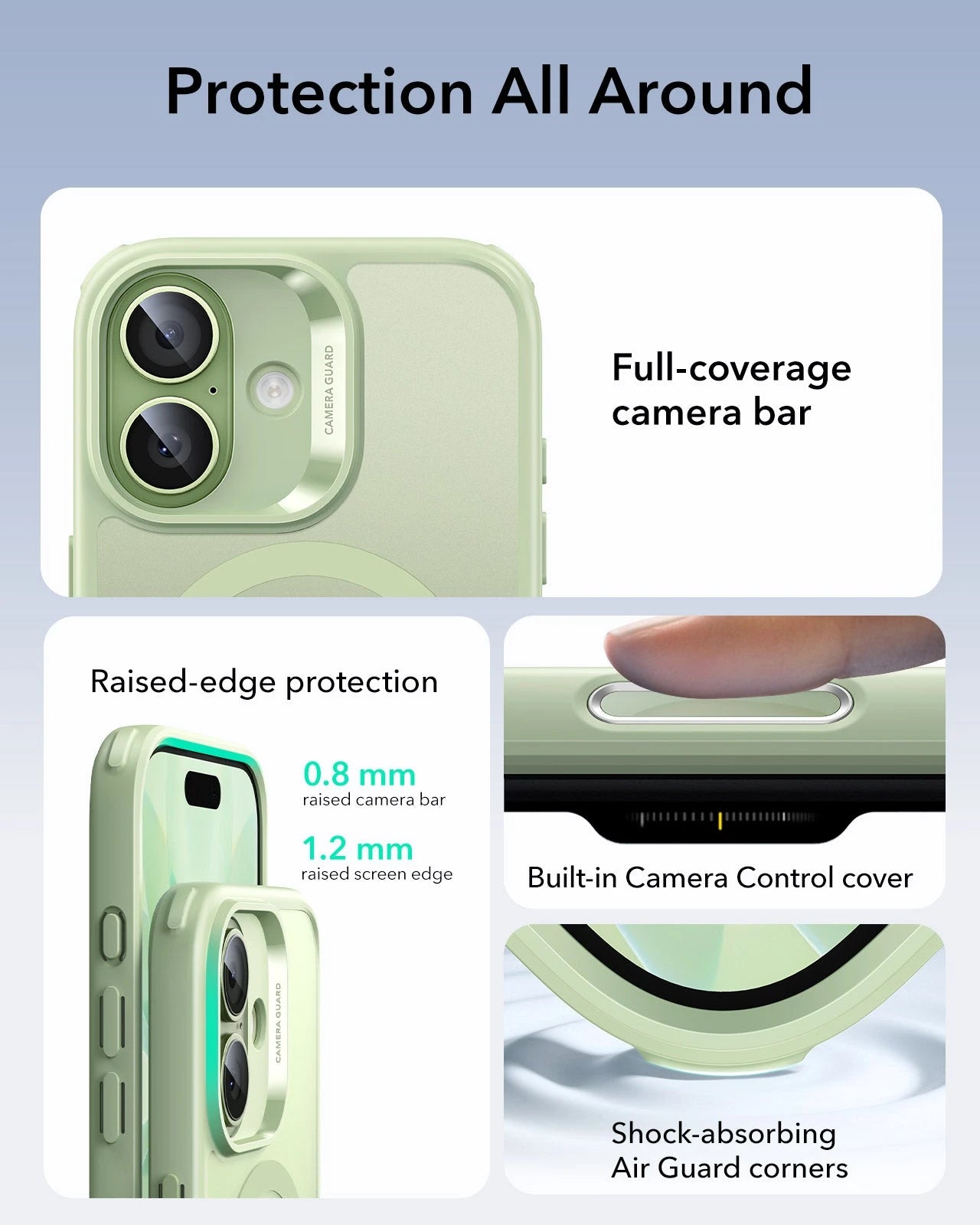 ESR iPhone 17 Claiss Hybrid Magsafe Case Frosted Light Green Protection All Around
