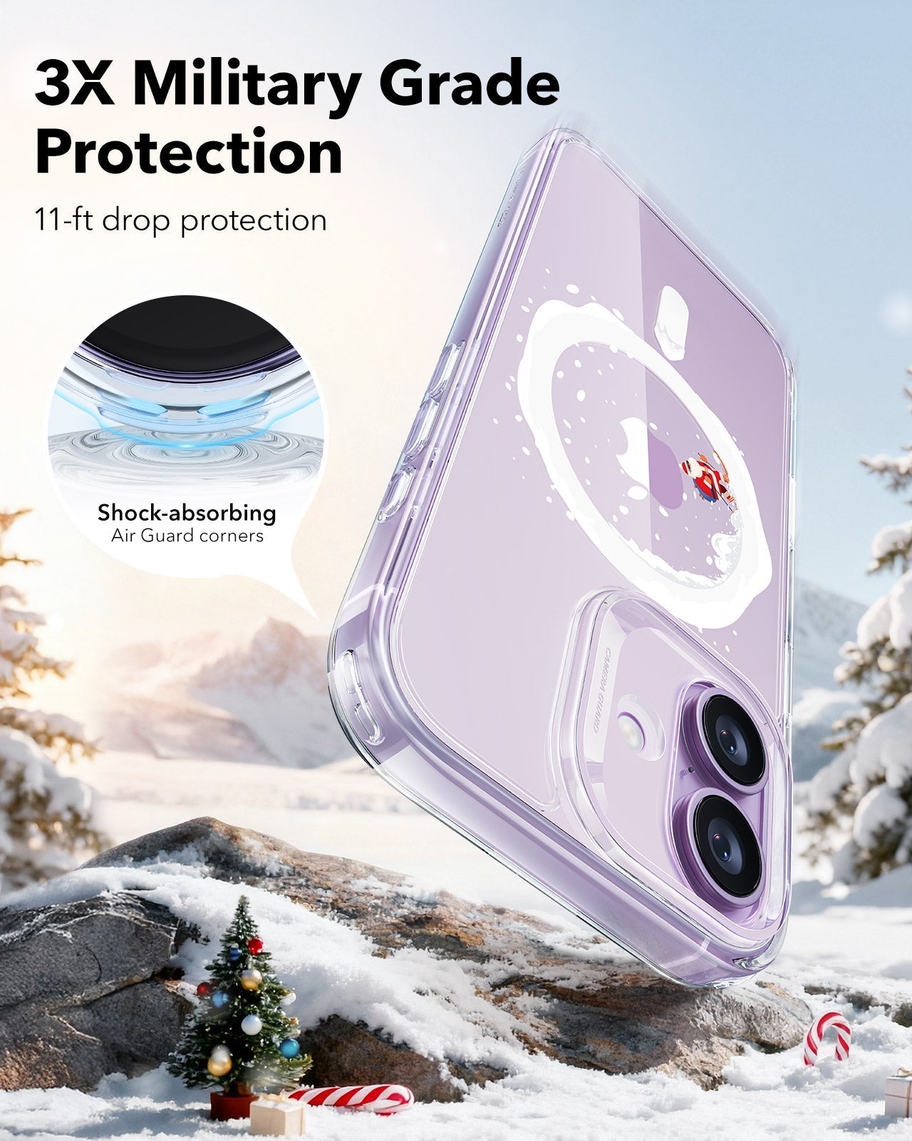 Print iPhone 17 Magsafe Case Clear Christmas Santa Skater 3X Military Grade Protection