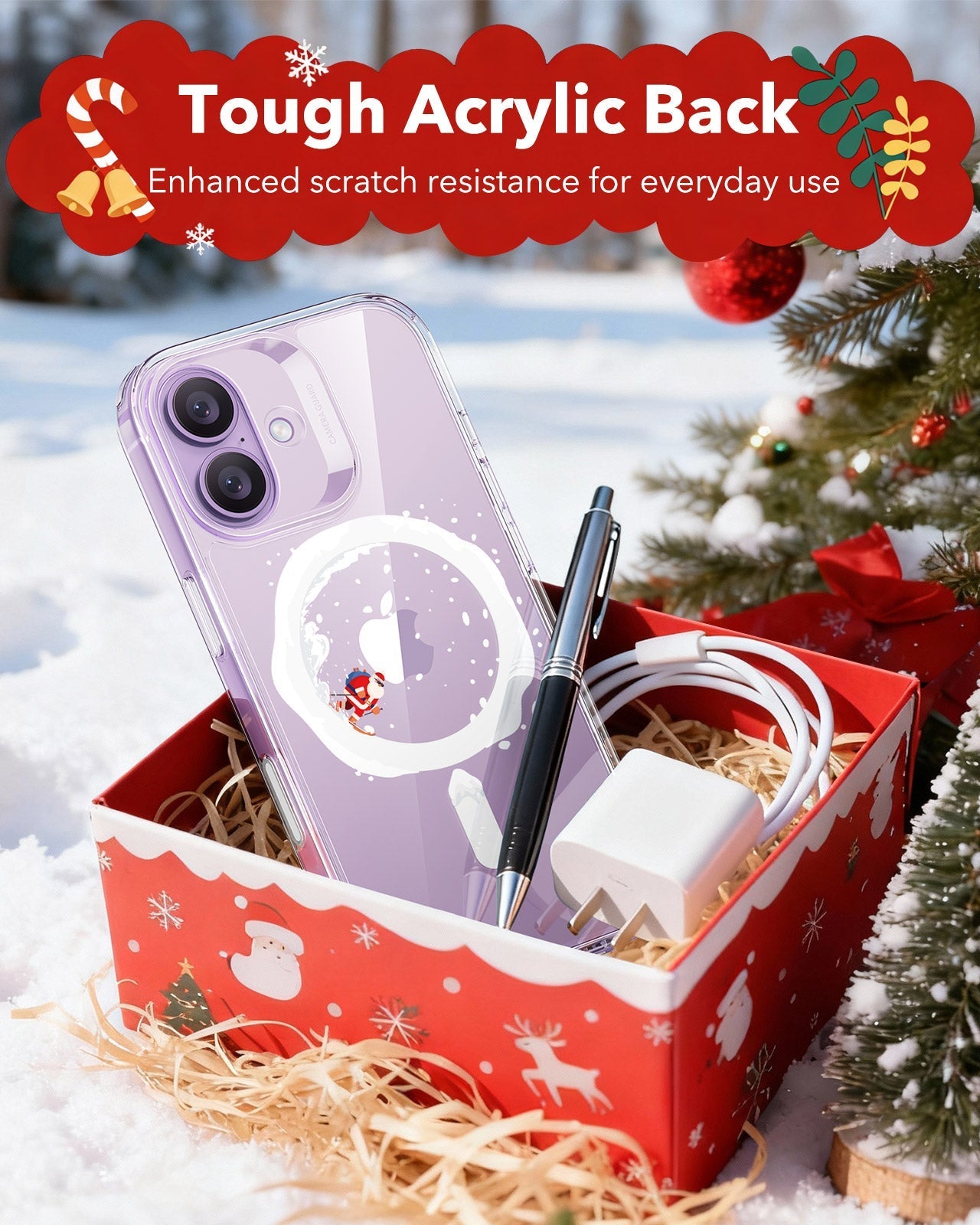 Print iPhone 17 Magsafe Case Clear Christmas Santa Skater Tough Acrylic Back