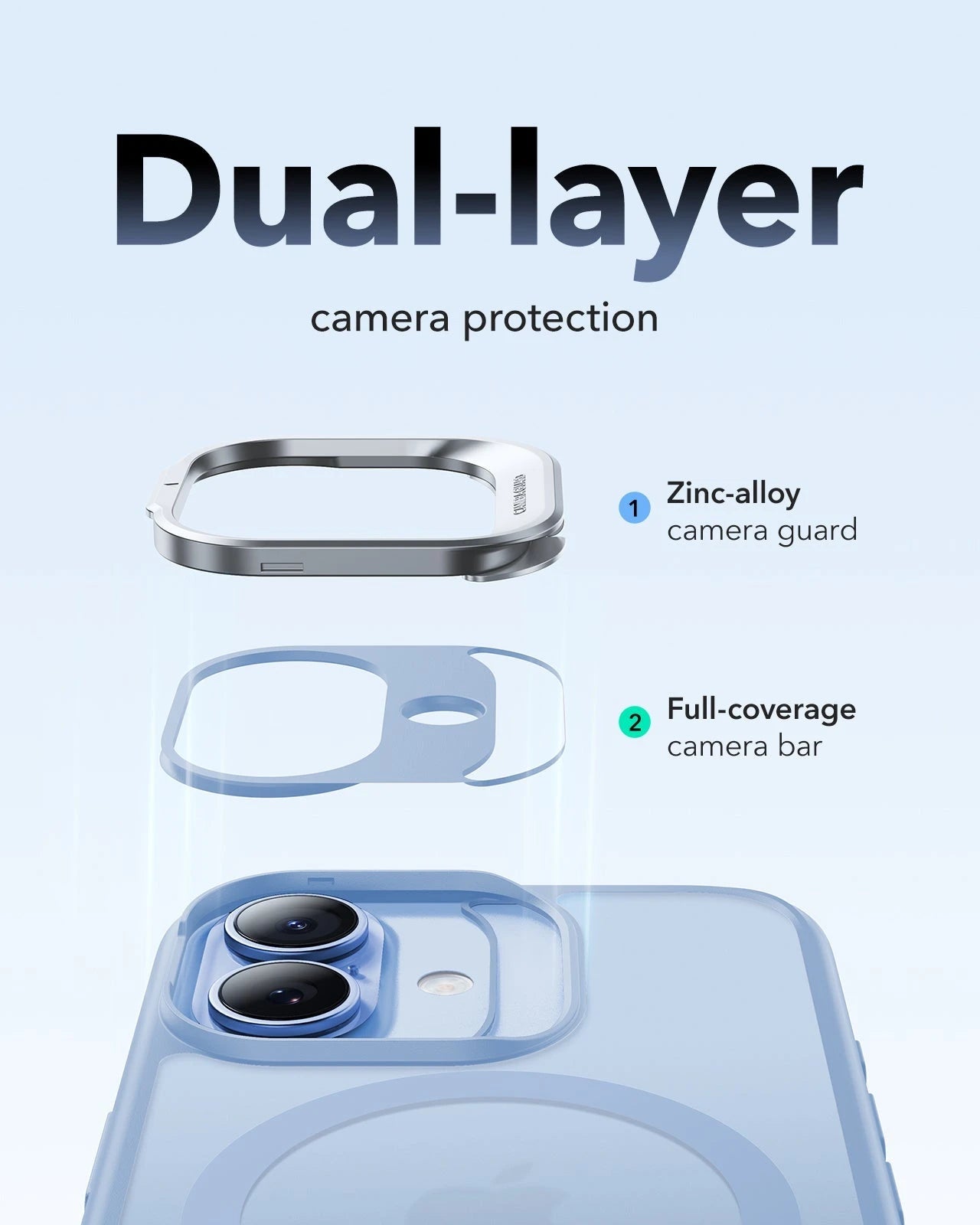 iPhone 17 Claiss Hybrid Magsafe Case with Stand Frosted Light Blue Dual-layer camera protection