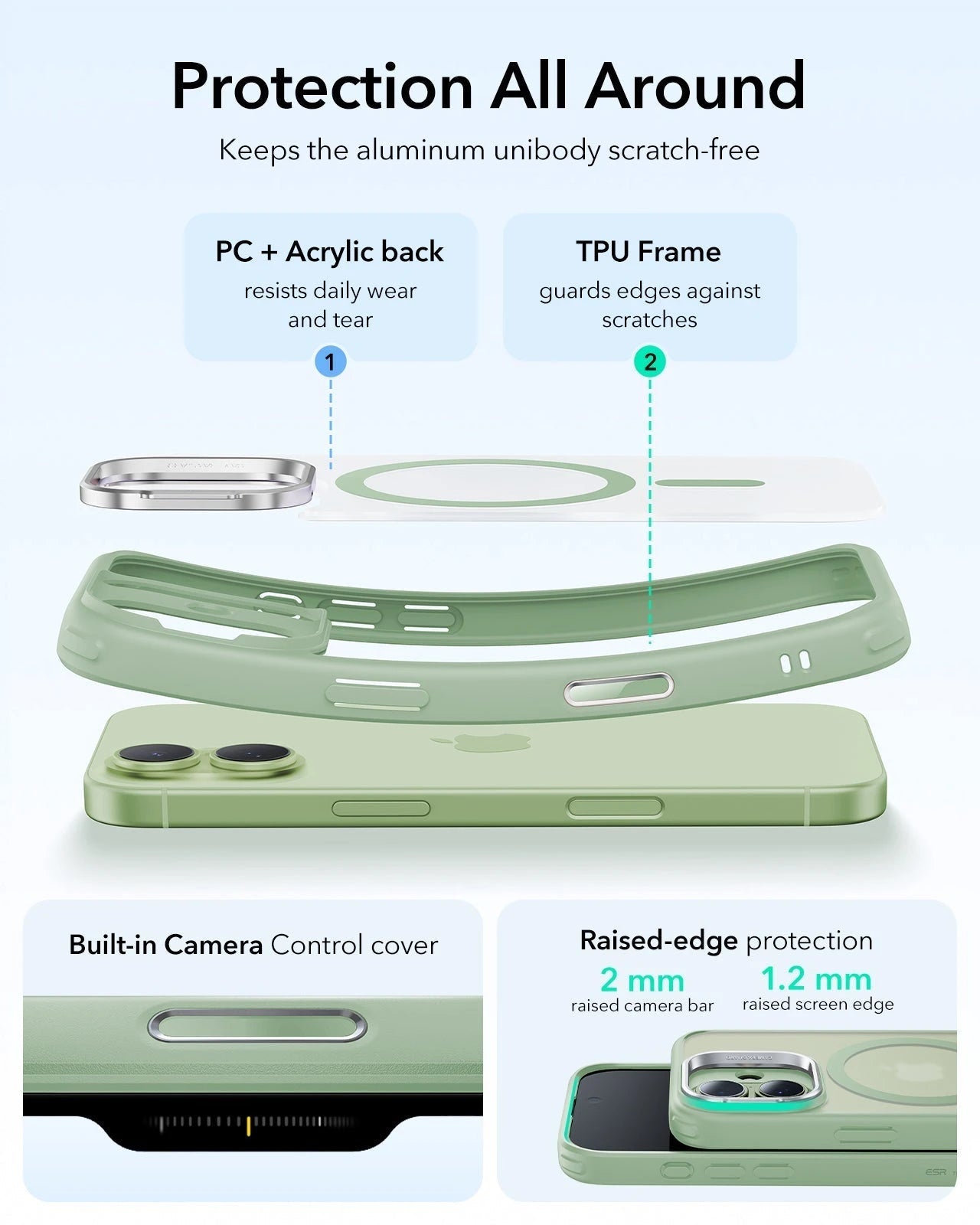 iPhone 17 Claiss Hybrid Magsafe Case with Stand Frosted Light Green Protection All Around
