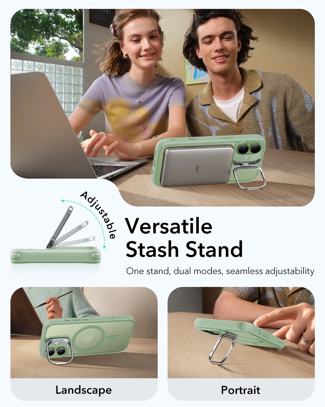iPhone 17 Claiss Hybrid Magsafe Case with Stand Frosted Light Green Versatile Stash Stand