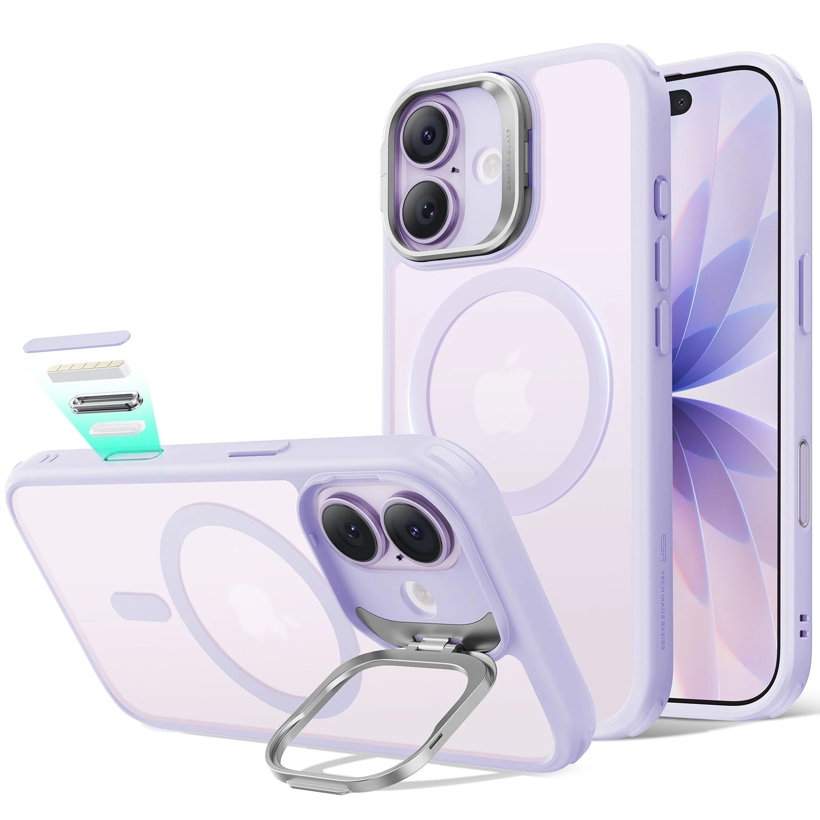 iPhone 17 Claiss Hybrid Magsafe Case with Stand Frosted Light Purple