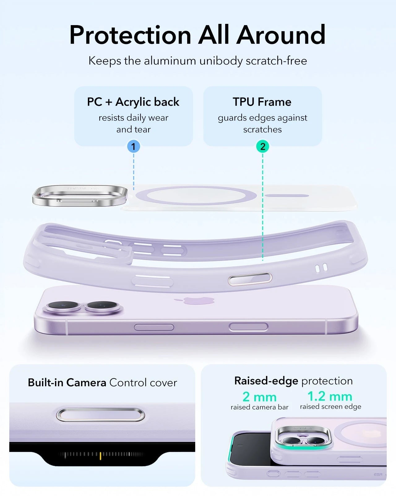 iPhone 17 Claiss Hybrid Magsafe Case with Stand Frosted Light Purple Protection All Around