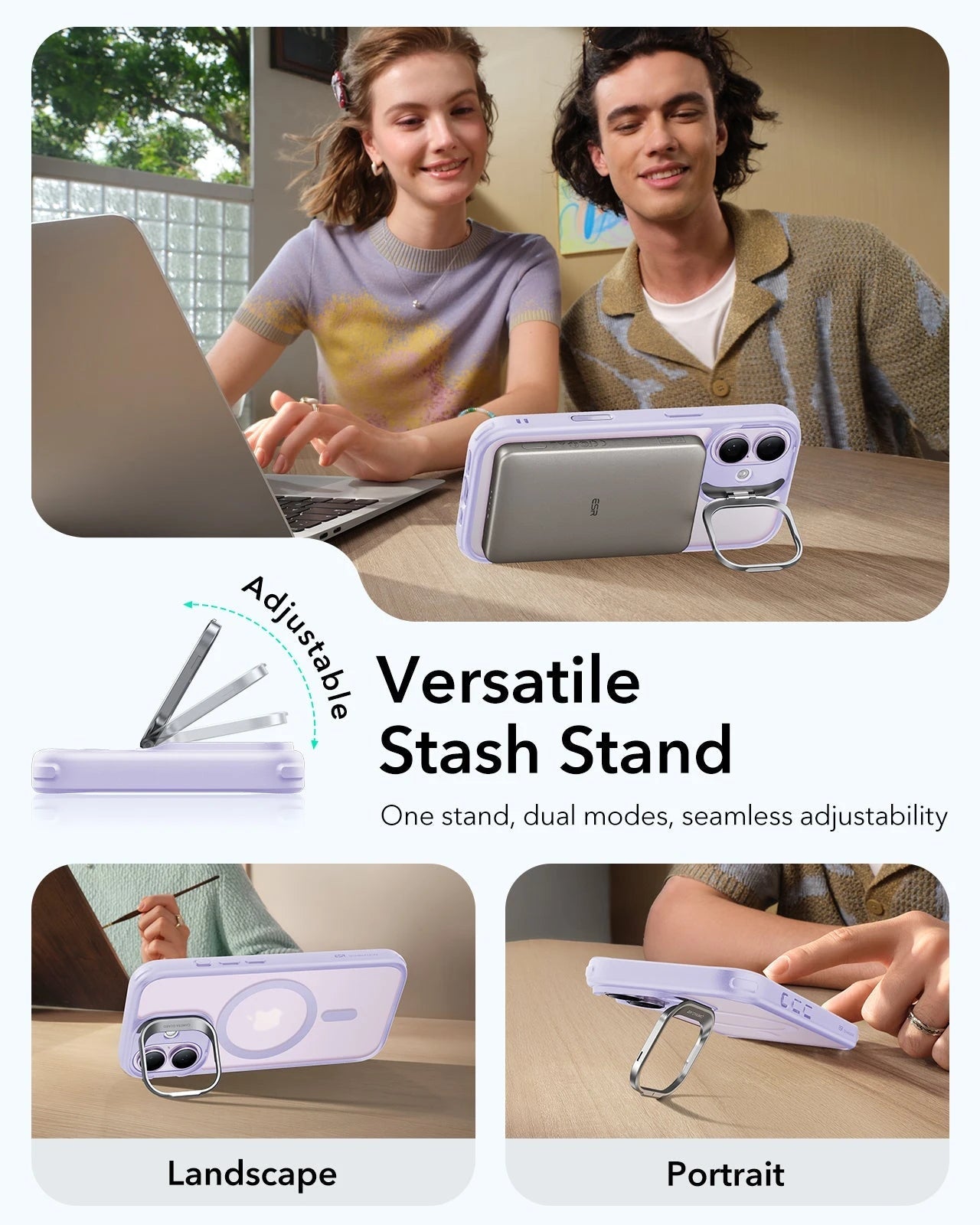 iPhone 17 Claiss Hybrid Magsafe Case with Stand Frosted Light Purple Versatile Stash Stand