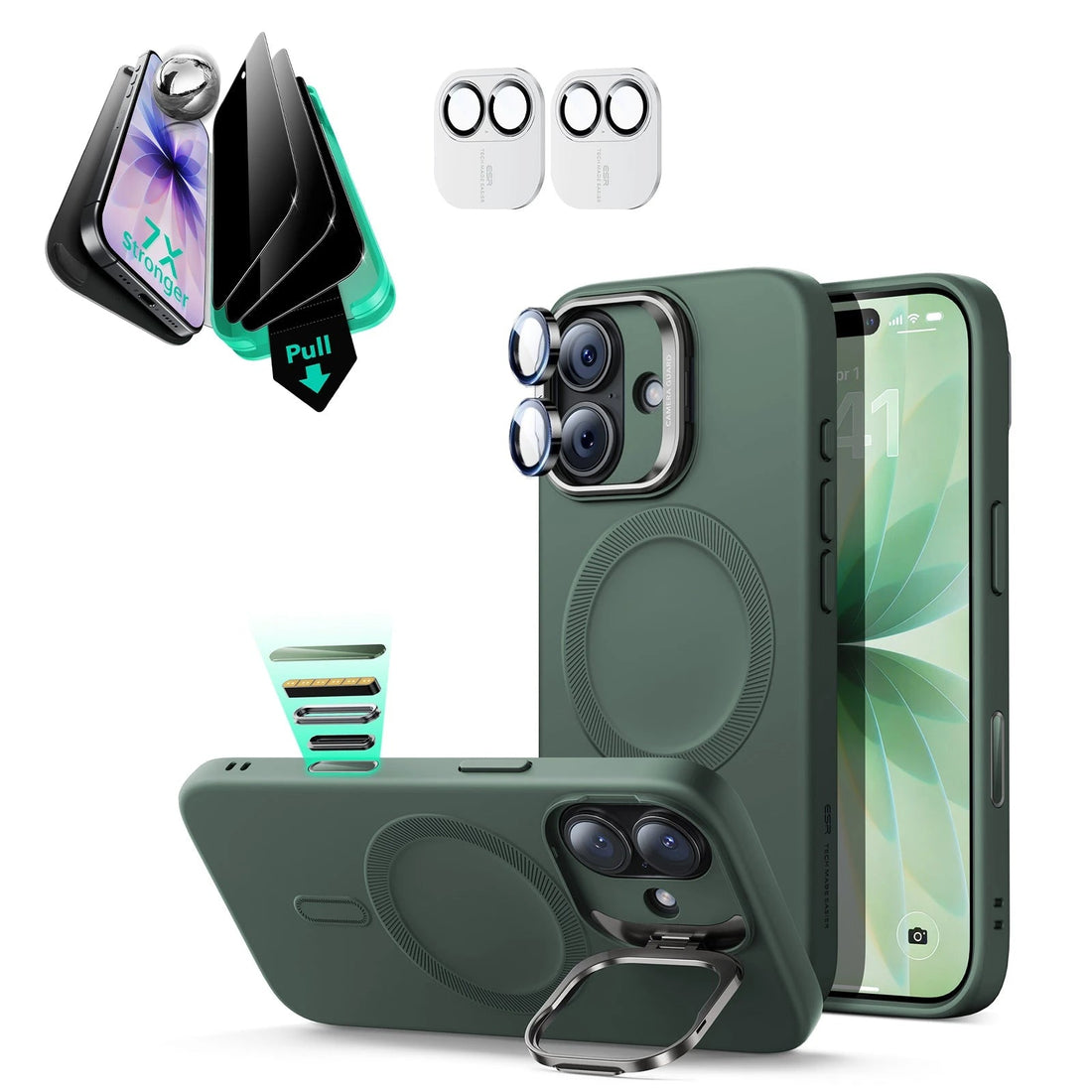 iPhone 17 Cloud Soft Magnetic Case (Camera Control, Stash Stand) Armorite Privacy Protection Bundle - Olive Green ESR ESR