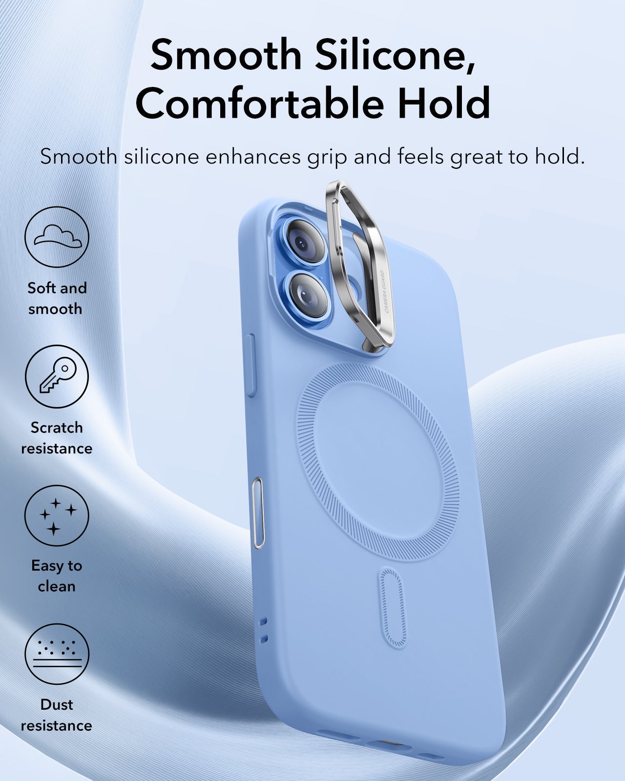 ESR iPhone 17 Silicone Magsafe Case with Stand Mist Blue Smooth Silicone, Comfortable Hold