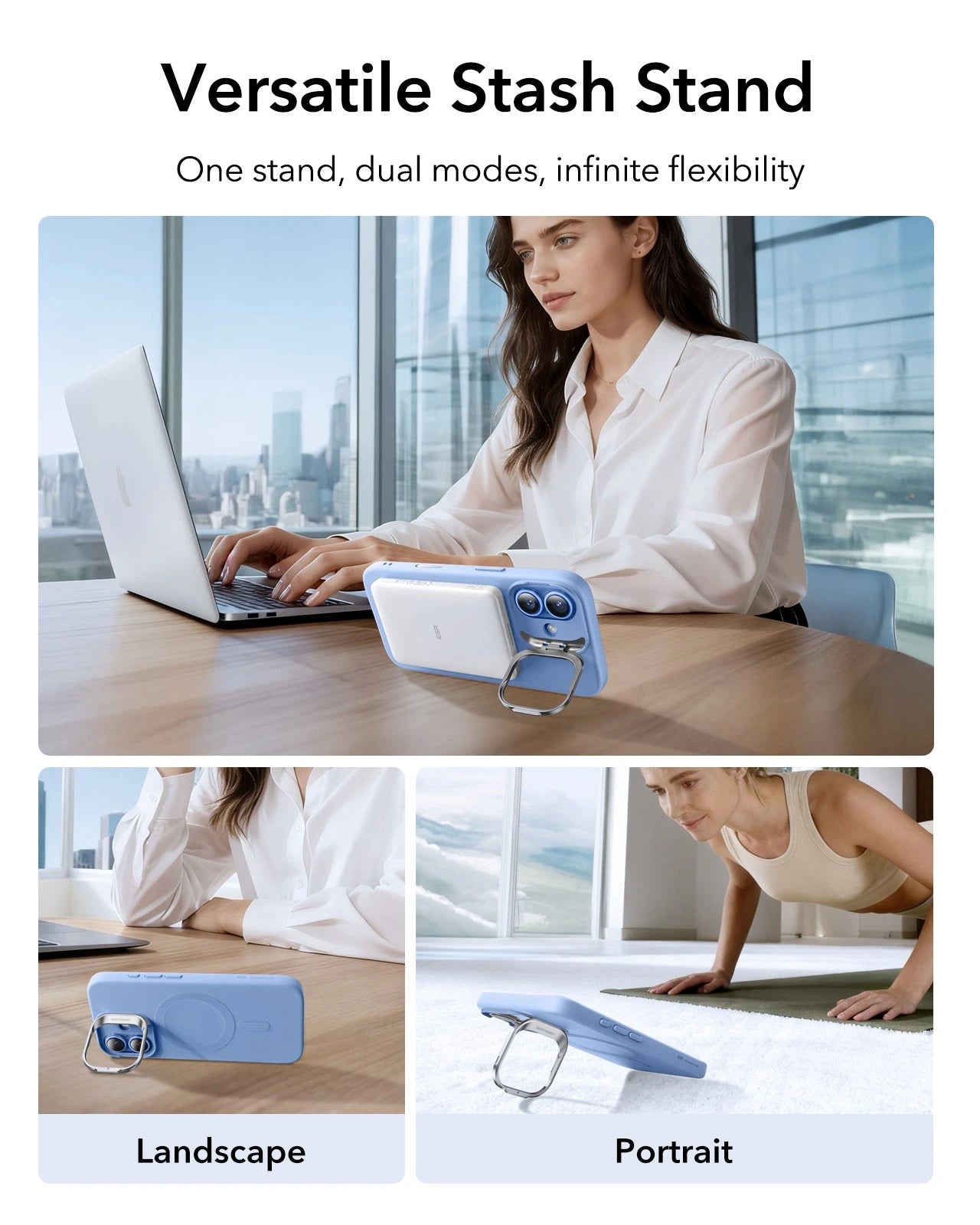 ESR iPhone 17 Silicone Magsafe Case with Stand Mist Blue Versatile Stash Stand