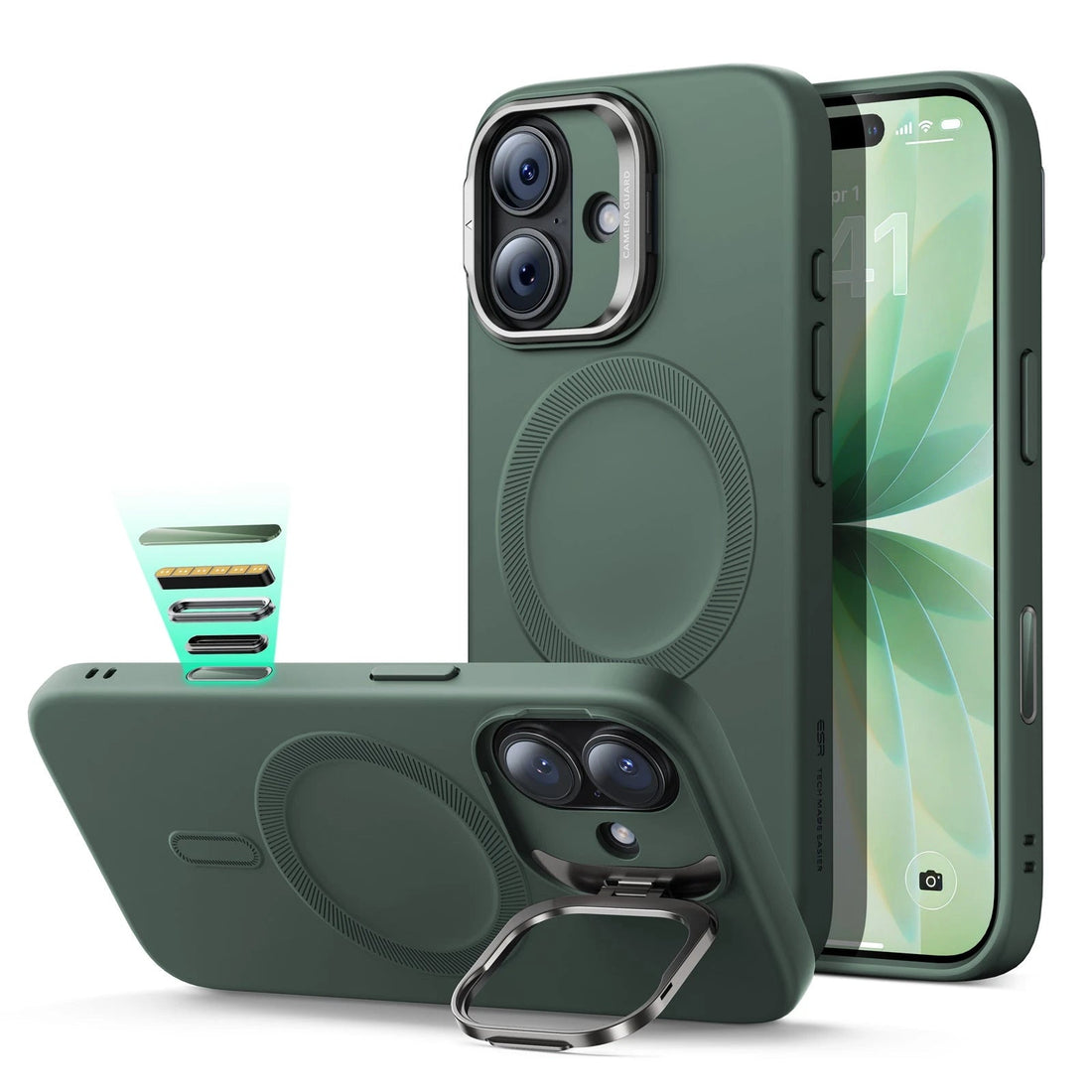 iPhone 17 Cloud Soft Magnetic Case (Camera Control, Stash Stand) - Olive Green ESR ESR