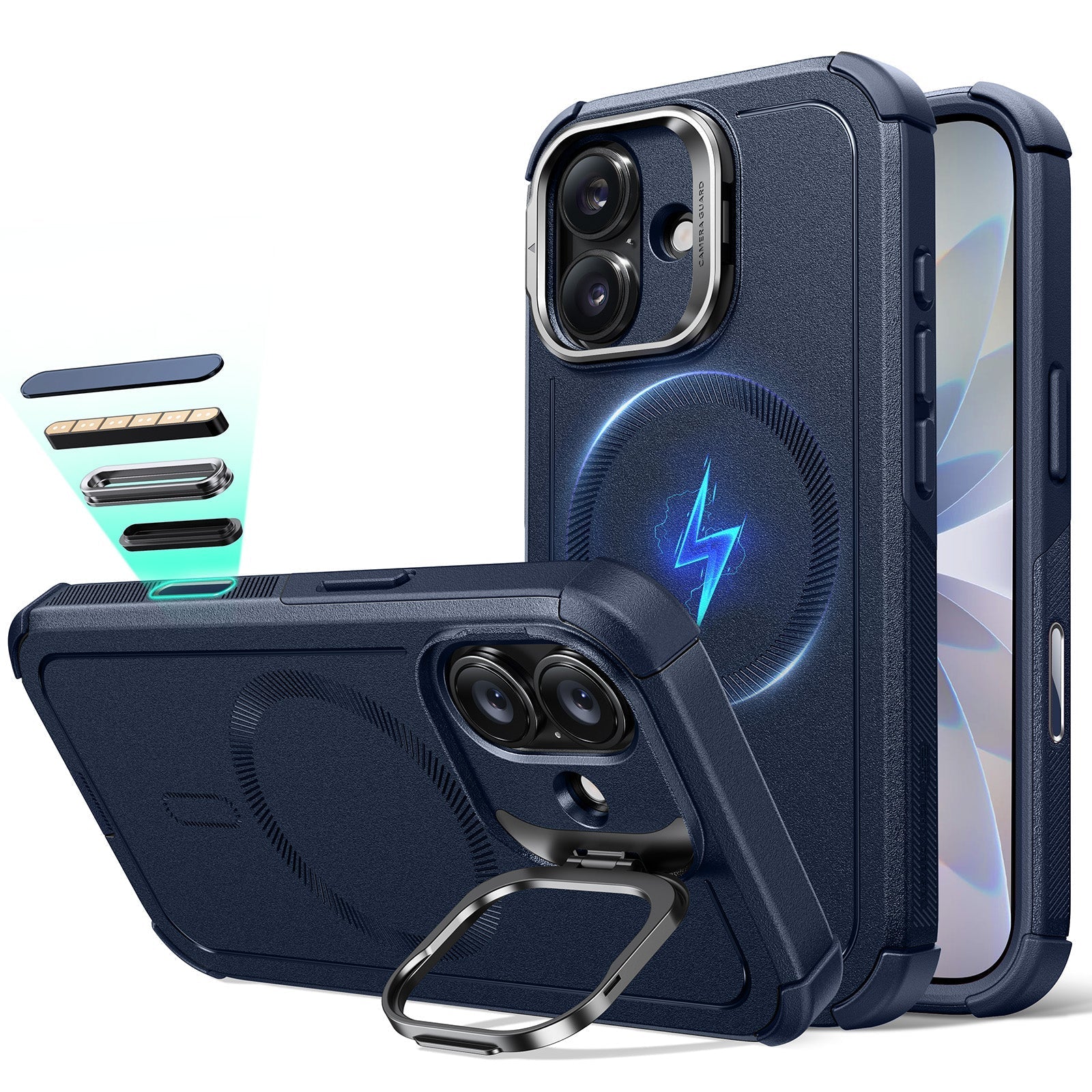 iPhone 17 Cyber Tough Magnetic Case (Camera Control, Stash Stand) - Navy Blue ESR ESR