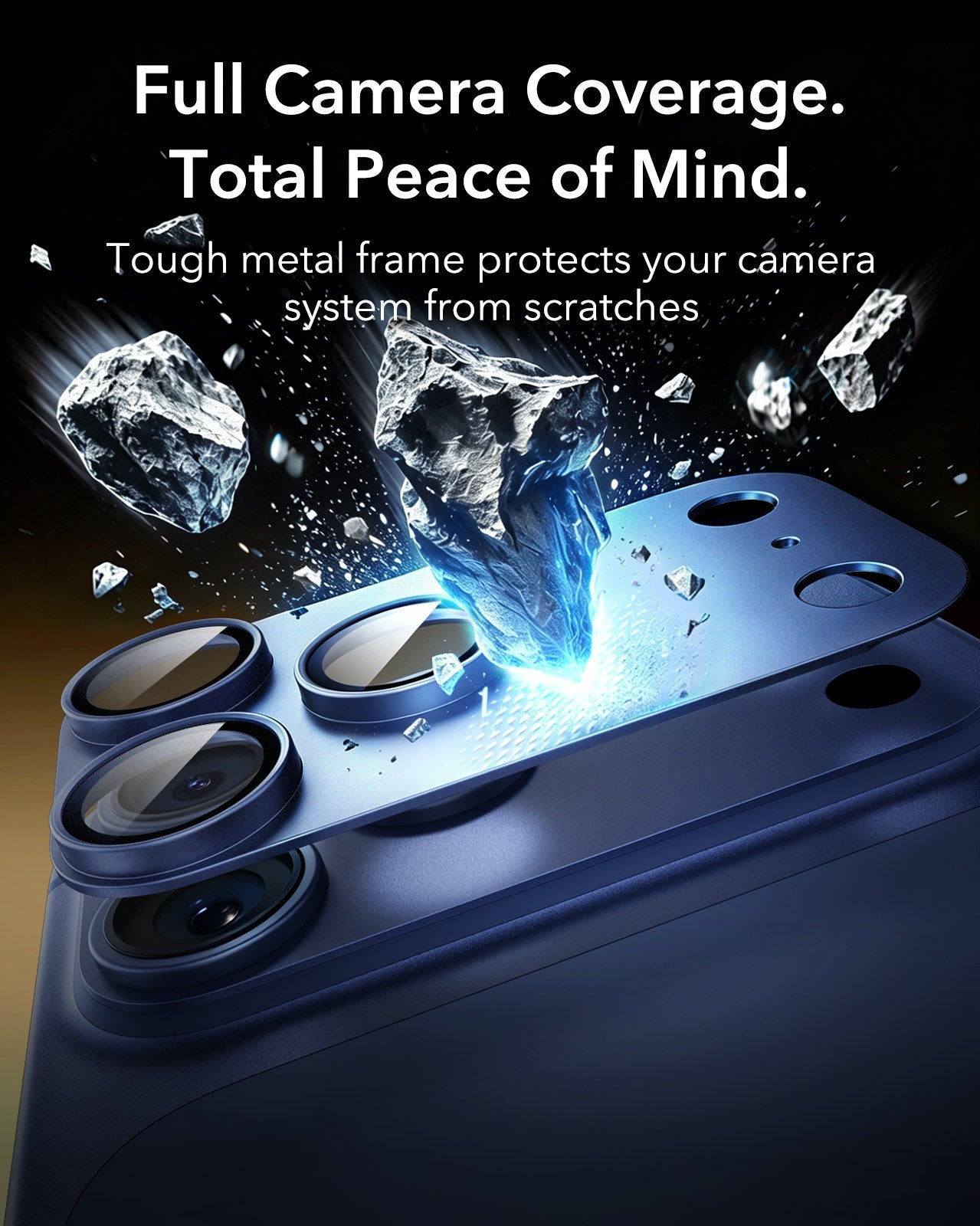 Phone 17 Pro Corning Glass Camera Lens Protector Blue Tough metal frame protects your camera system from scratches