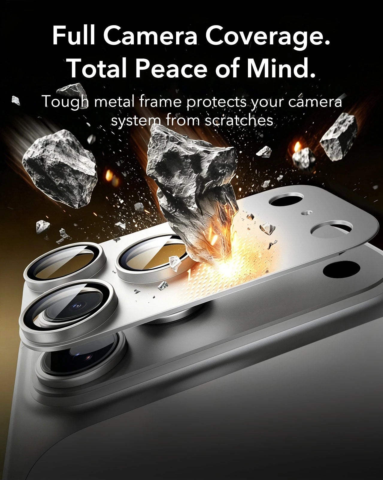ESR iPhone 17 Pro Corning Glass Camera Lens Protector Silver Tough metal frame protects your camera system from scratches
