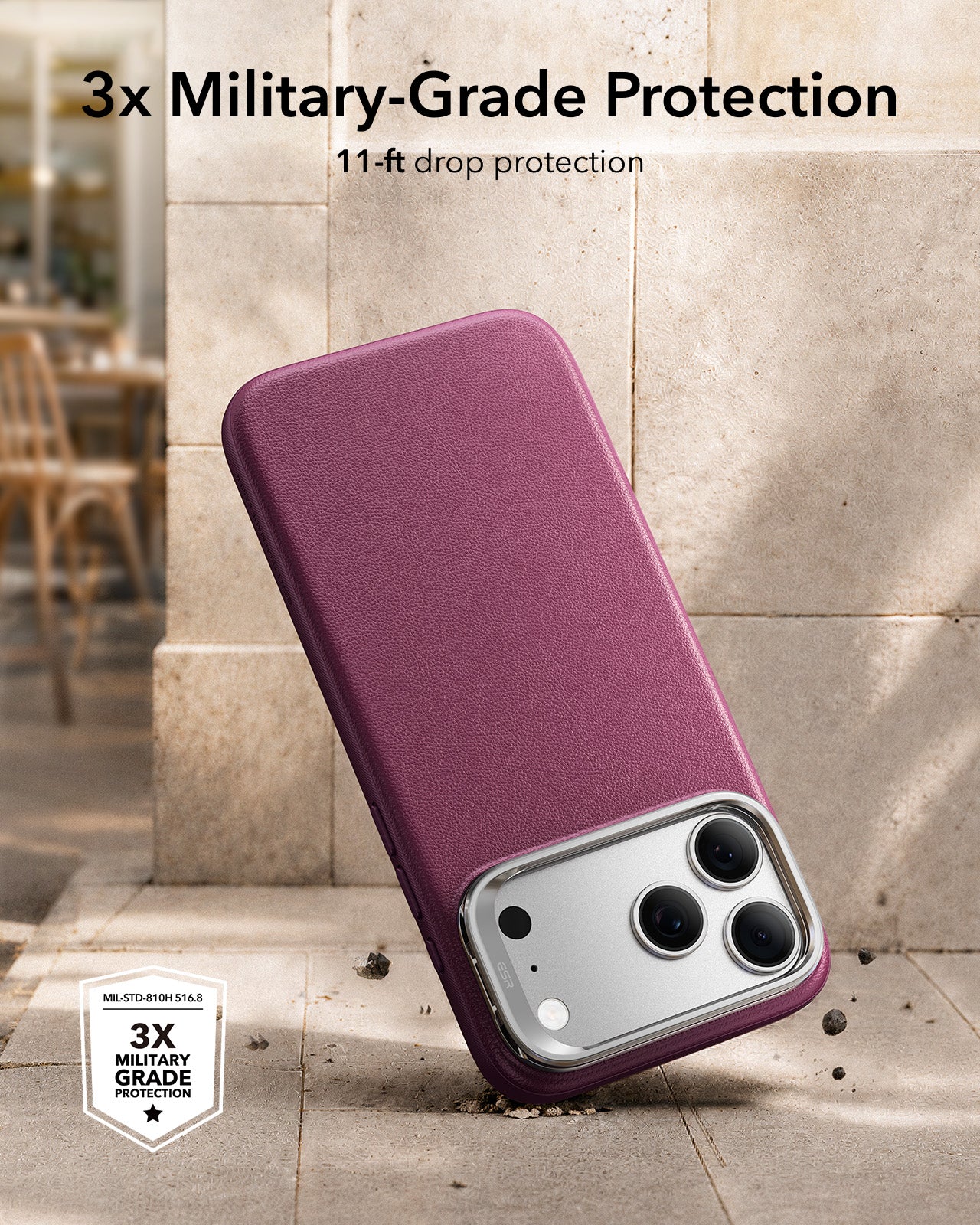 ESR Deep Burgundy Leather iPhone 17 Pro Magsafe Case with Stand 3x Military-Grade Protection