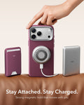 ESR Deep Burgundy Leather iPhone 17 Pro Magsafe Case with Stand Stay Attached. Stay Charged