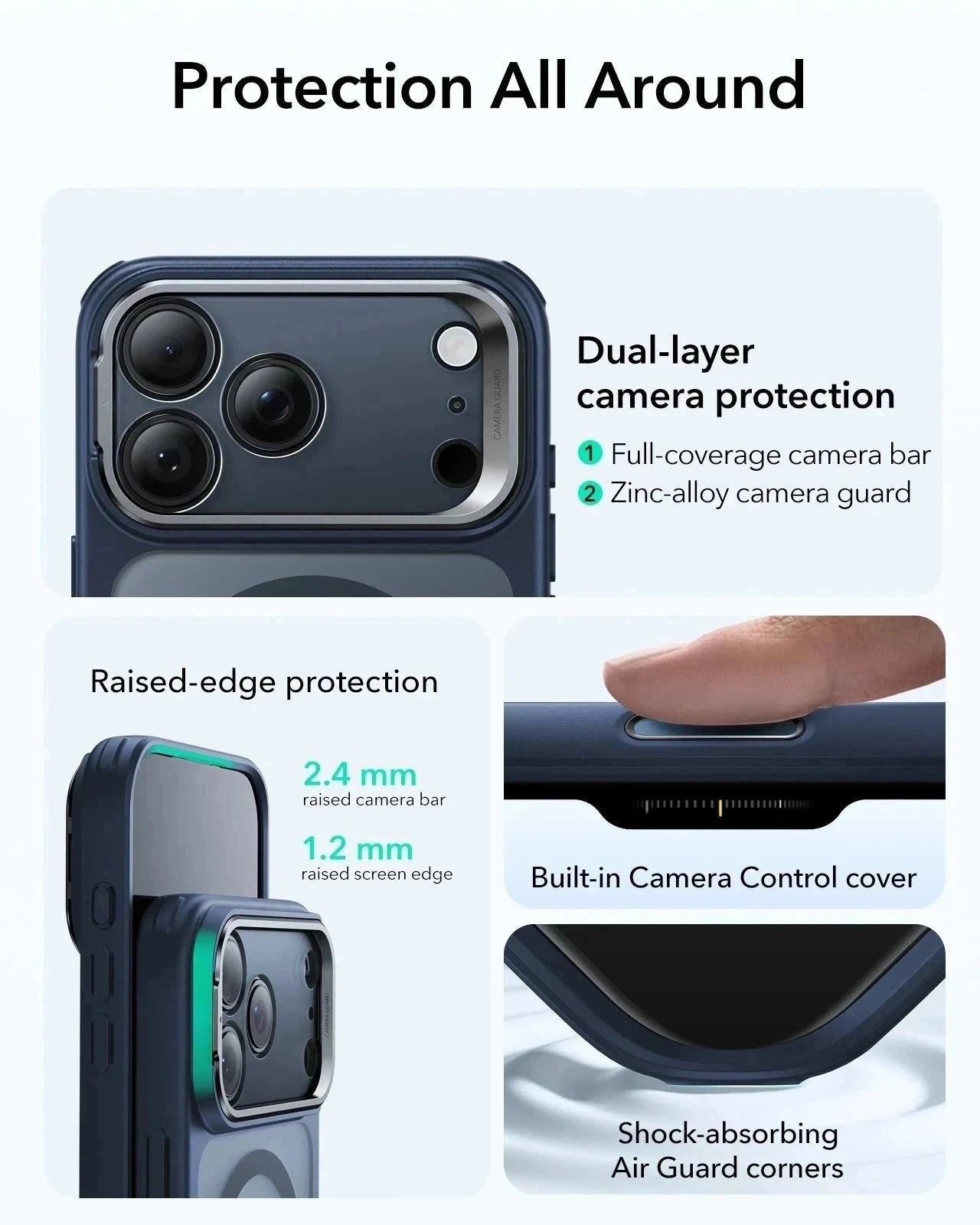 ESR iPhone 17 Pro Magsafe Case with Stand Camera Control Frosted Blue Raised Edge Protection