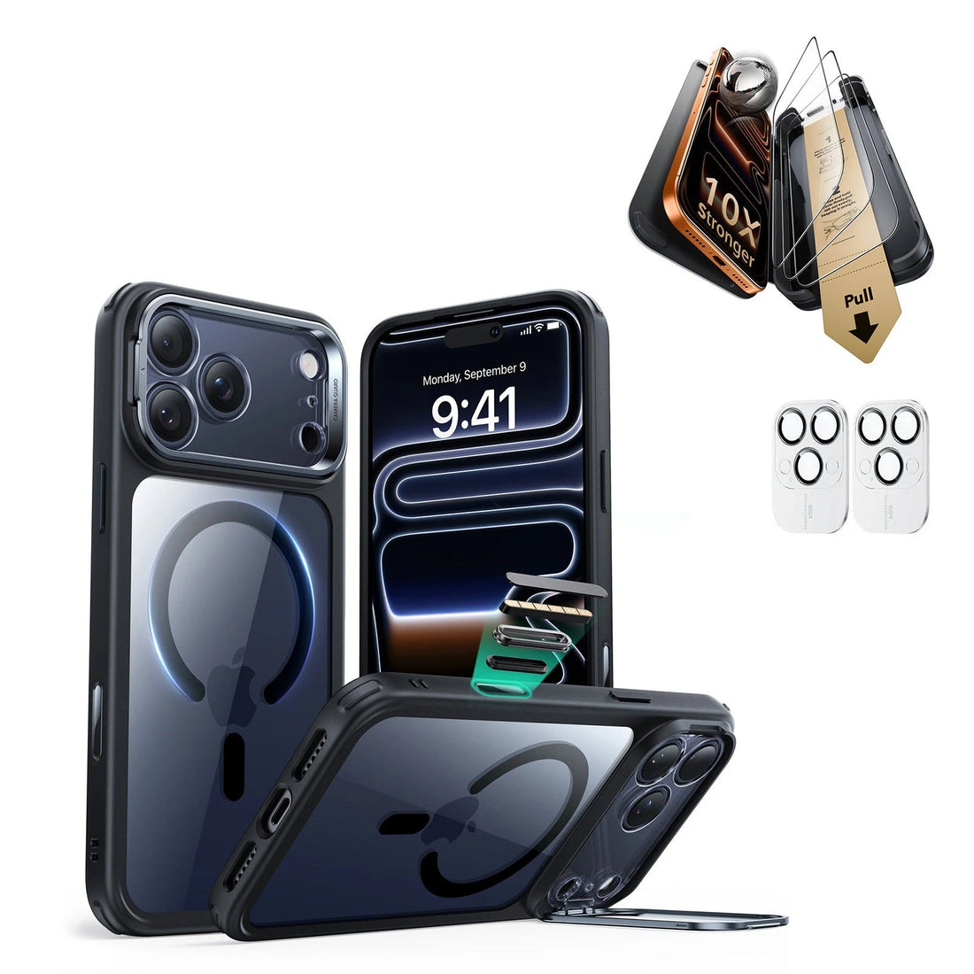 iPhone 17 Pro Classic Hybrid Magsafe Case with Corning Glass Screen Ptorctor Clear Black