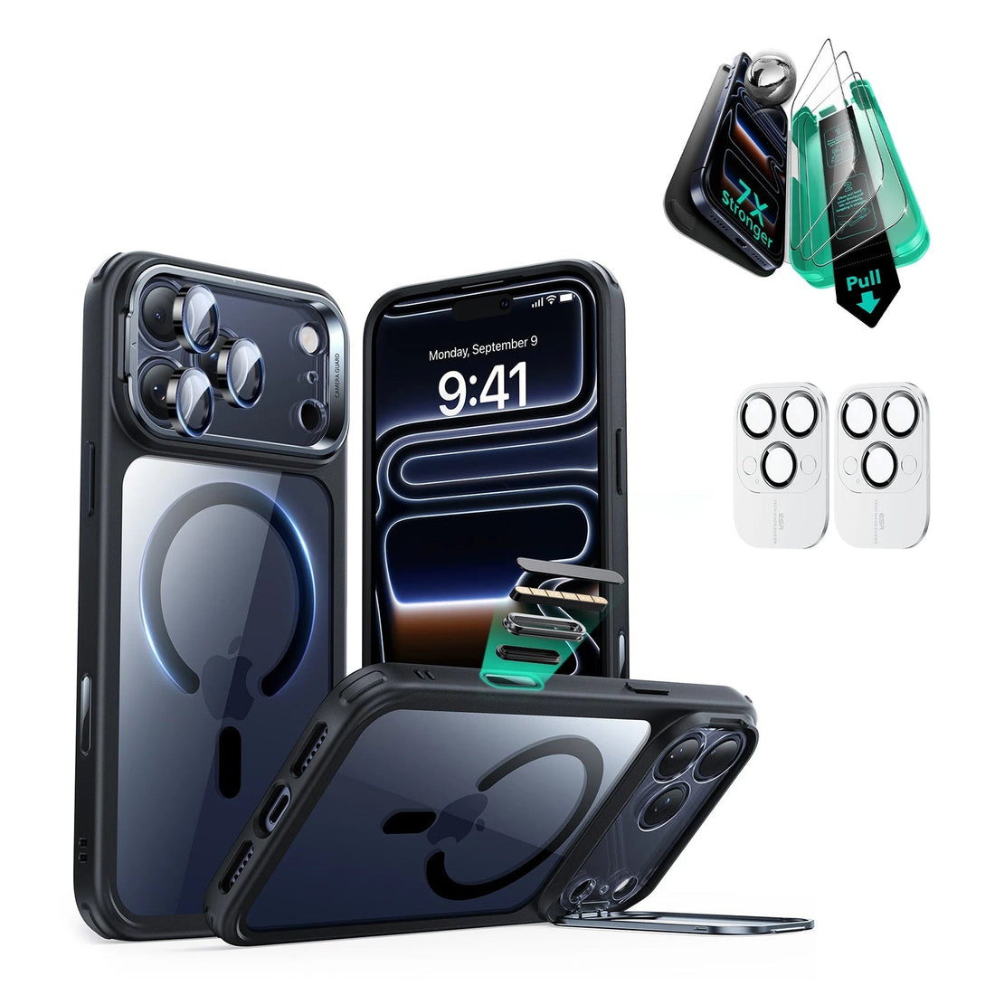iPhone 17 Pro Classic Hybrid Magsafe Case Stand and Screen Protector Clear Black