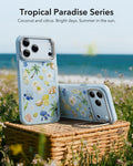 ESR Blue Floral iPhone 17 Pro Magsafe Case with Stand Tropical Paradise Series