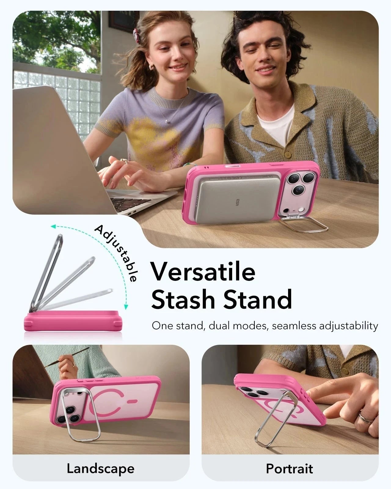 iPhone 17 Pro Classic Hybrid Magsafe Case Frosted Pink Versatile Stash Stand
