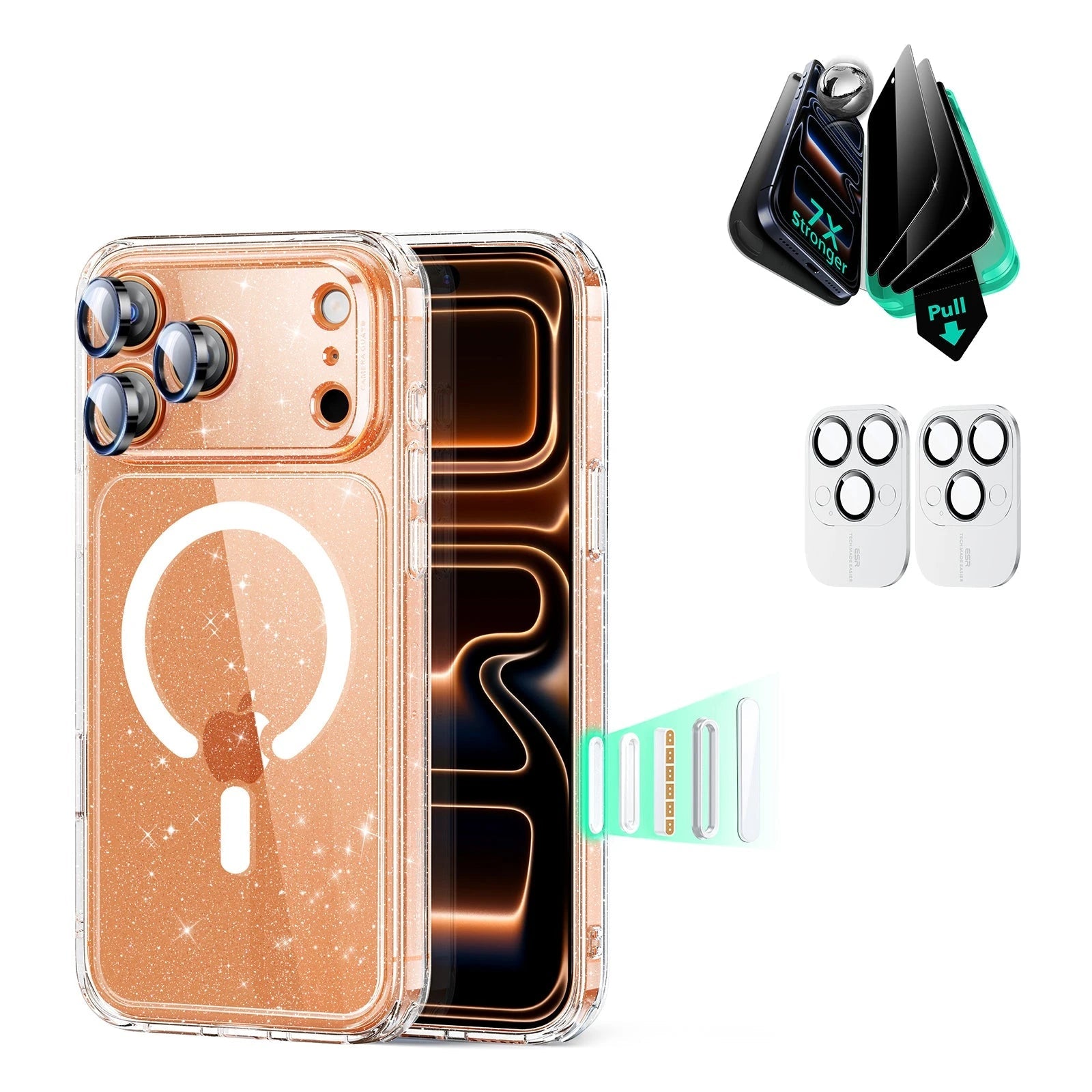 Clear Shimmer iPhone 17 Pro Hybrid Case with Screen/Lens Protection | ESR
