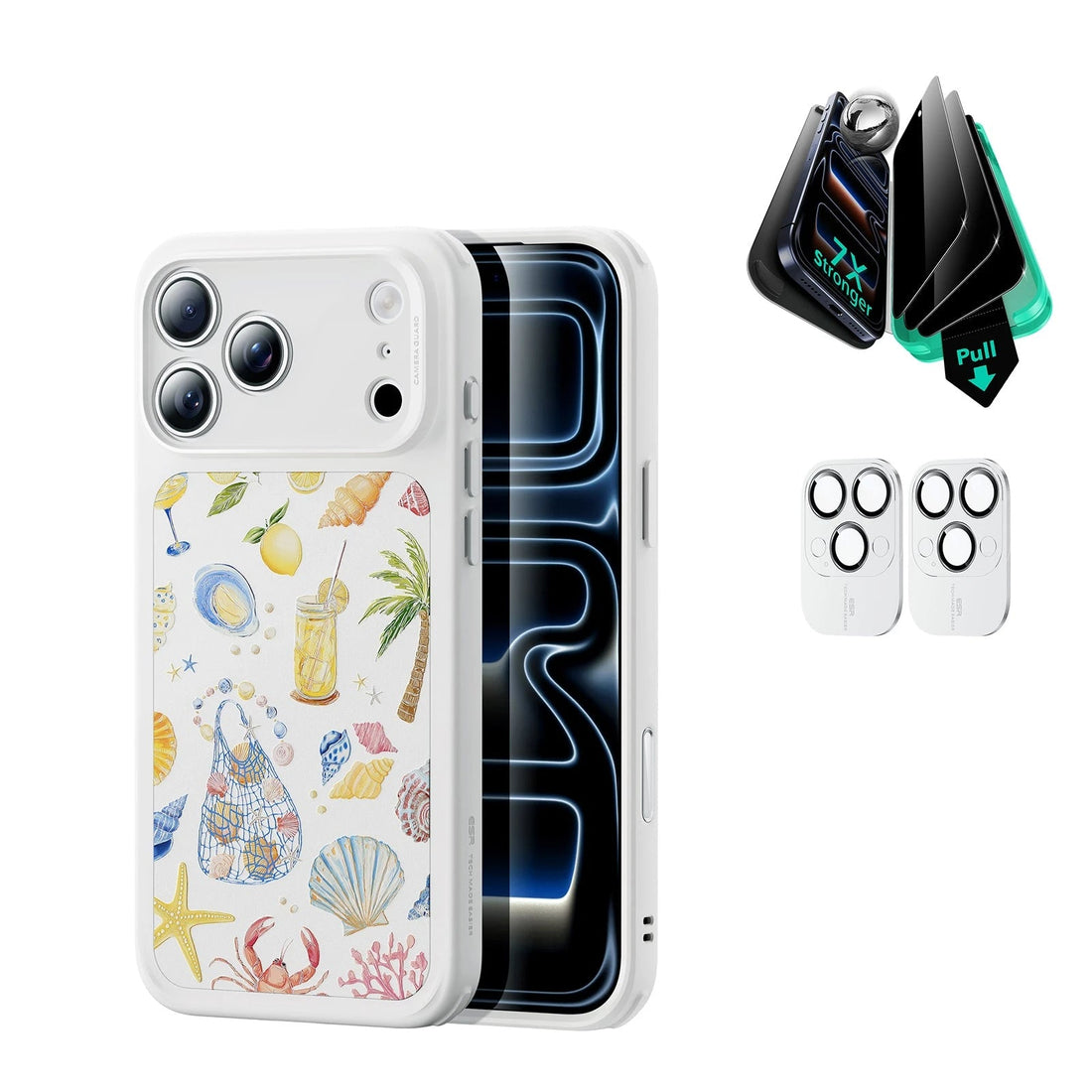 Withe Shell iPhone 17 Pro Magsafe Case pair  Armorite Tempered Glass Privacy Screen Protector