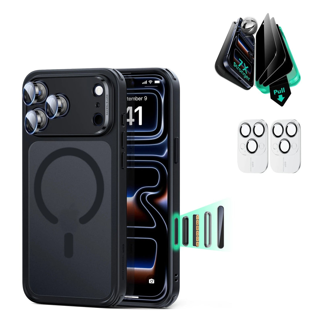iPhone 17 Pro Classic Hybrid Magsafe Case with Privacy Screen Protector Bundle Frosted Black