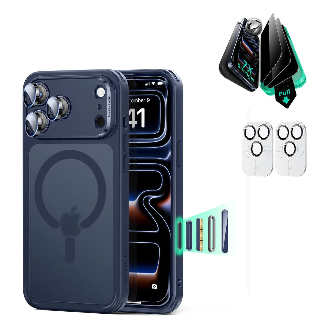 iPhone 17 Pro Classic Hybrid Magsafe Case with Privacy Screen Protector Bundle Frosted Blue