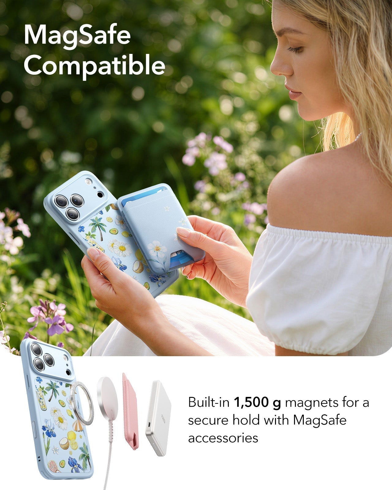 ESR Blue Floral iPone 17 Pro Magsafe Case MagSafe Compatible