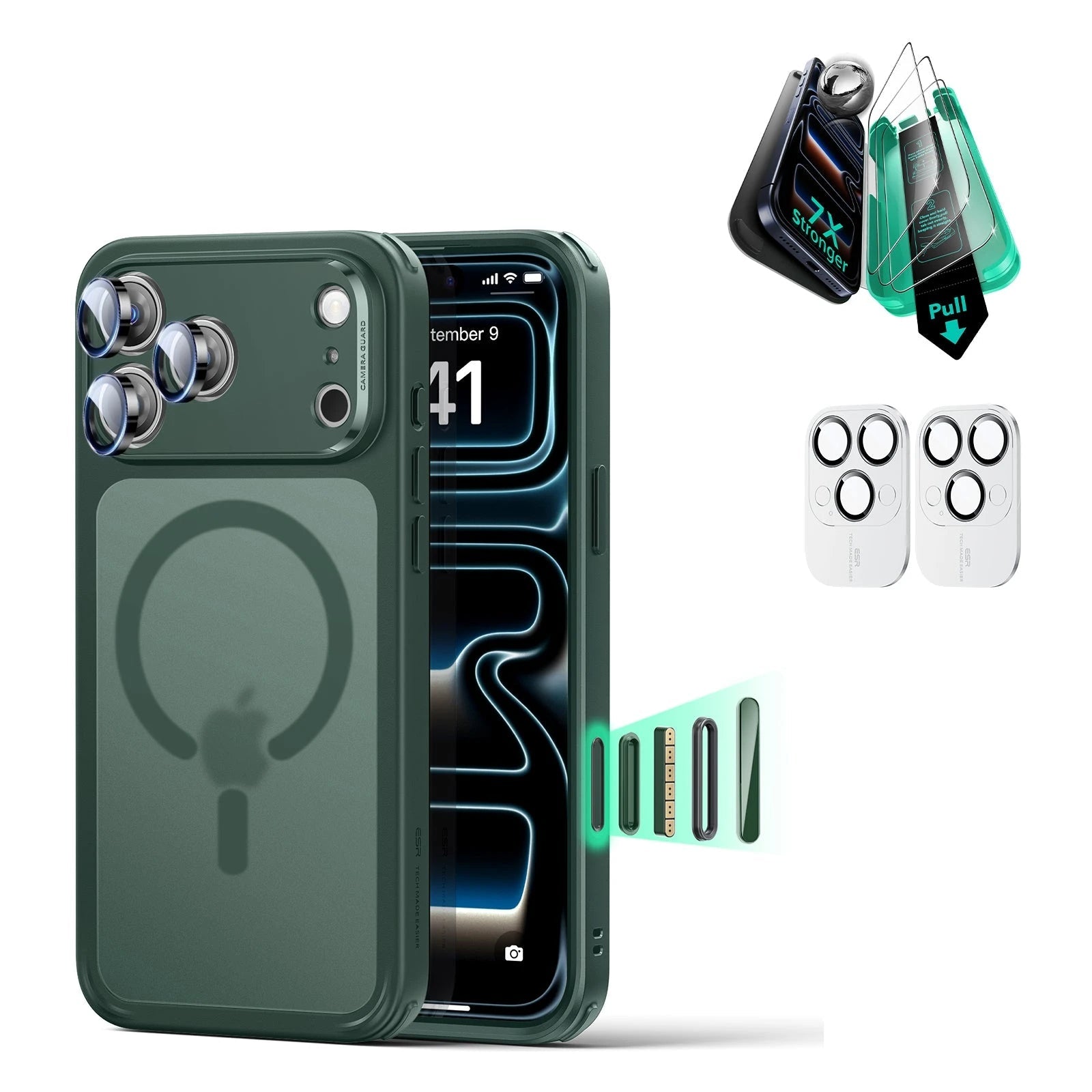 iPhone 17 Pro Classic Hybrid Magsafe Case with Screen Protector Bundle Frosted Green