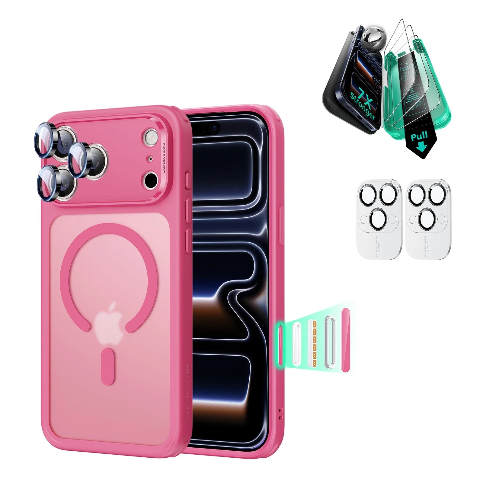 iPhone 17 Pro Classic Hybrid Magsafe Case with Screen Protector Bundle Frosted Pink