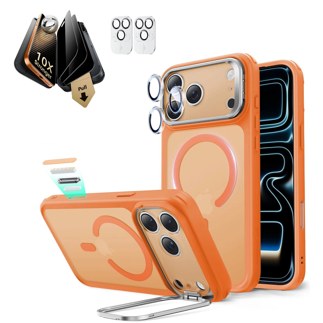 iPhone 17 Pro Classic Magsafe Case with Corning Glass Screen Protector Frosted Orange