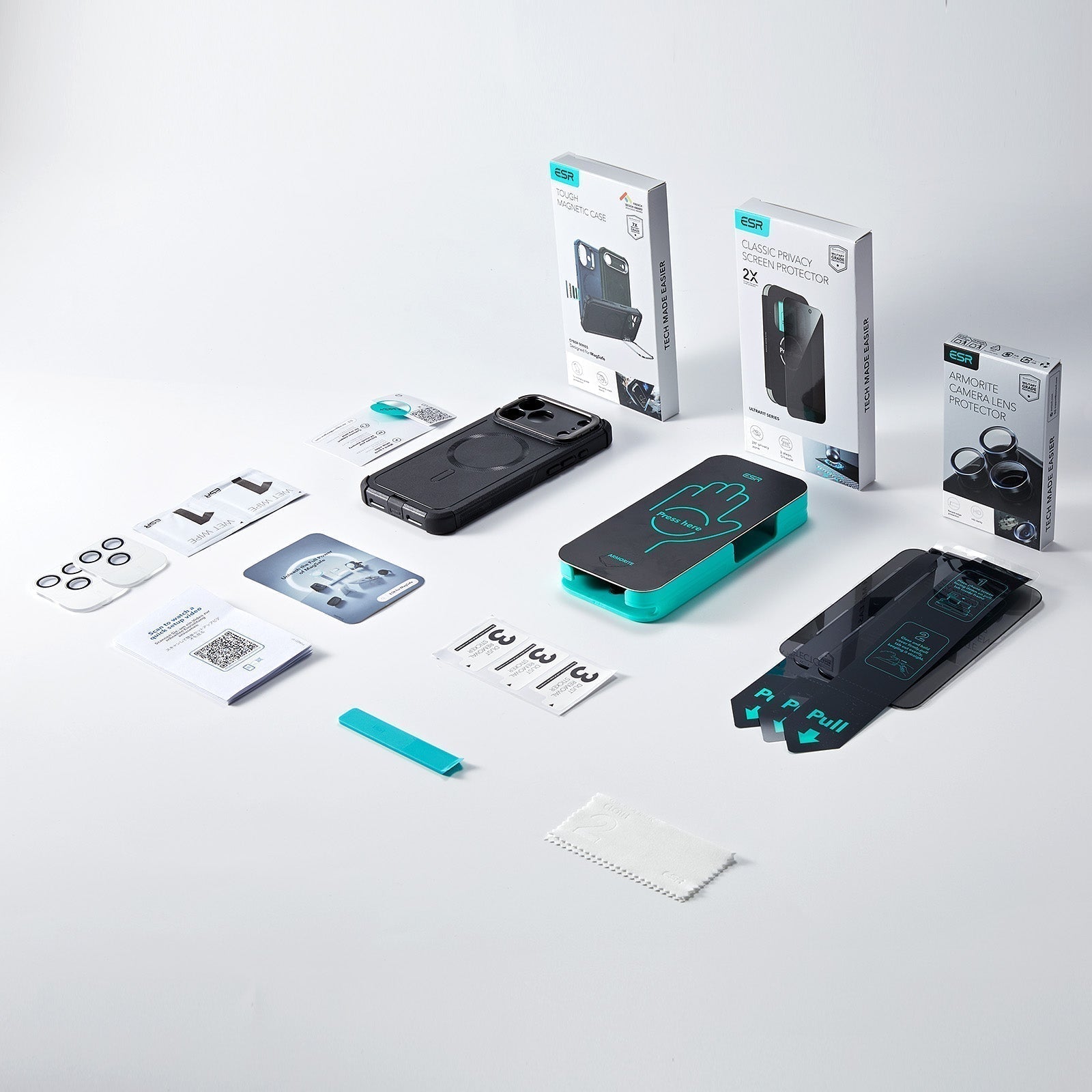 iPhone 17 Pro Bundle Cyber Tough Magnetic Case (Camera Control, Stash Stand) and Armorite Privacy Screen Protector - Black ESR ESR