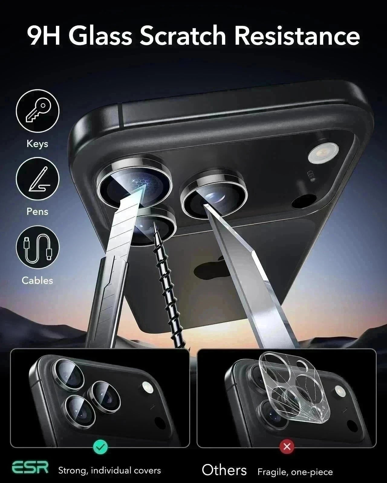 ESR iPhone 17 Pro Max Armorite Camera Lens Protector Clear 9h glass scratch resistance