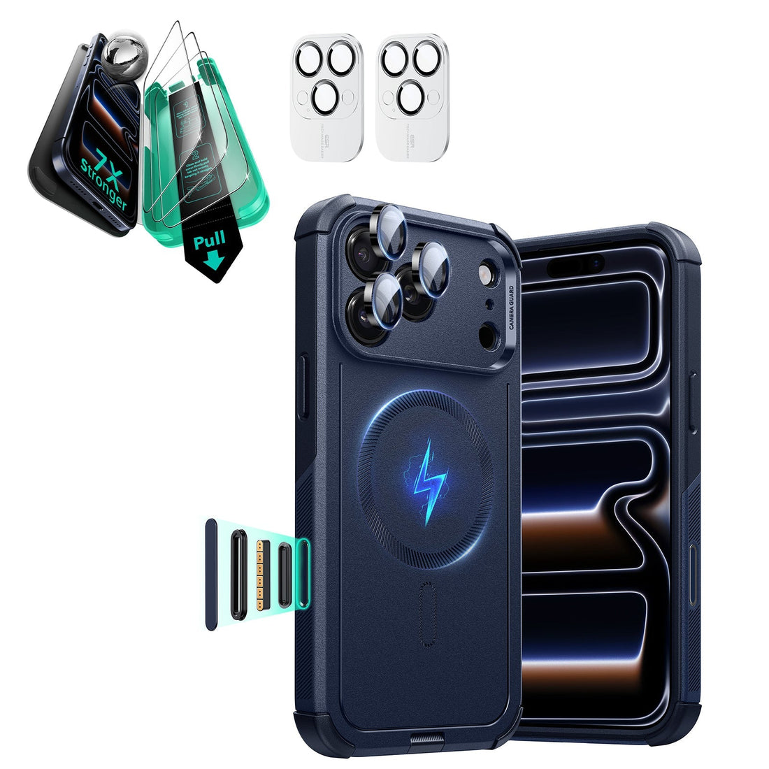 iPhone 17 Pro Cyber Tough Magsafe Case with Screen Protector Navy Blue