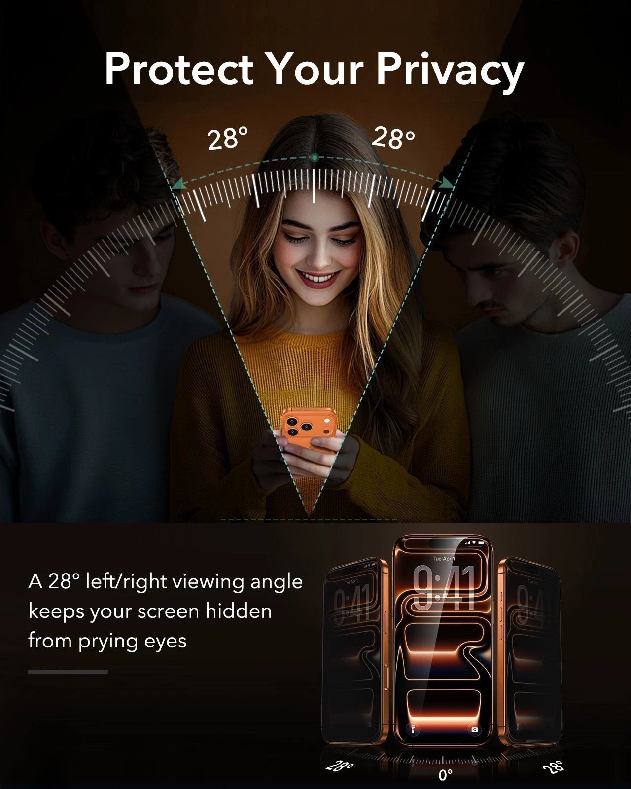 ESR iPhone 17 Pro Corning Glass Privacy Screen Protector protect your privacy