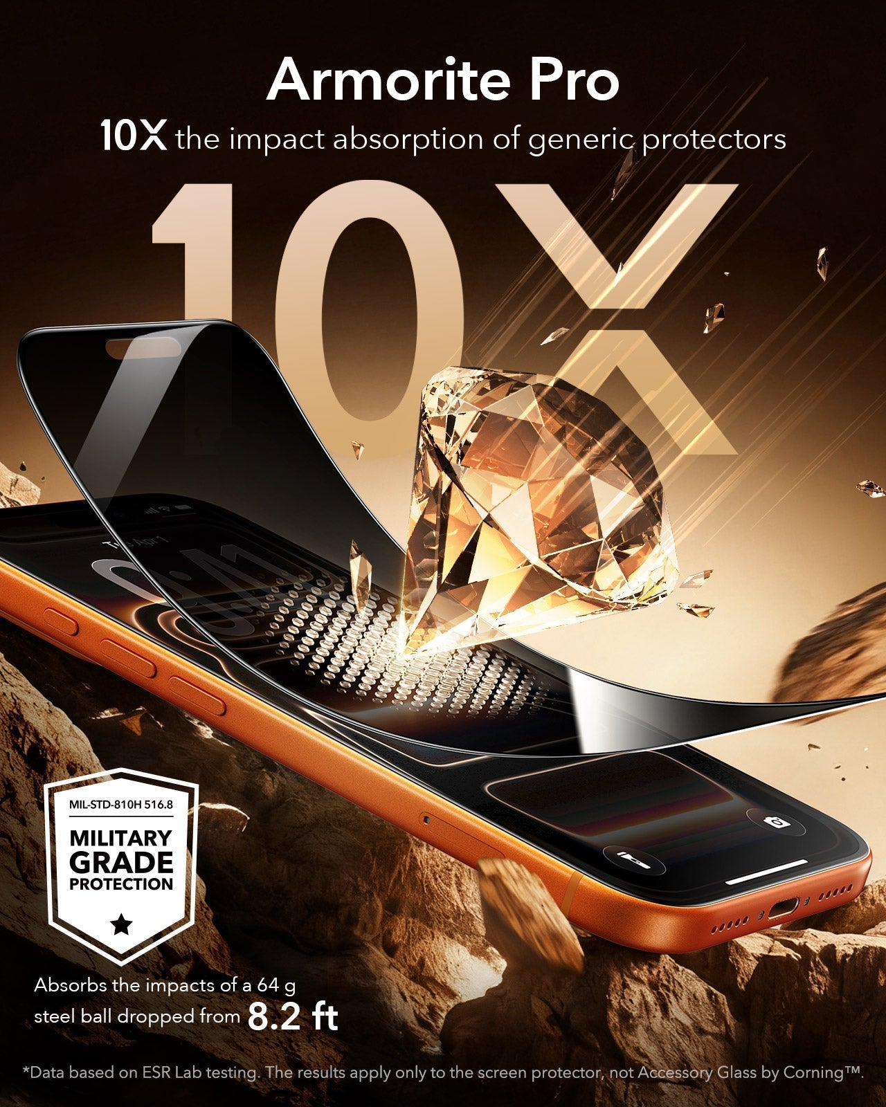 ESR iPhone 17 Pro Corning Glass Privacy Screen Protector 10X the impact absorption of generic protectors