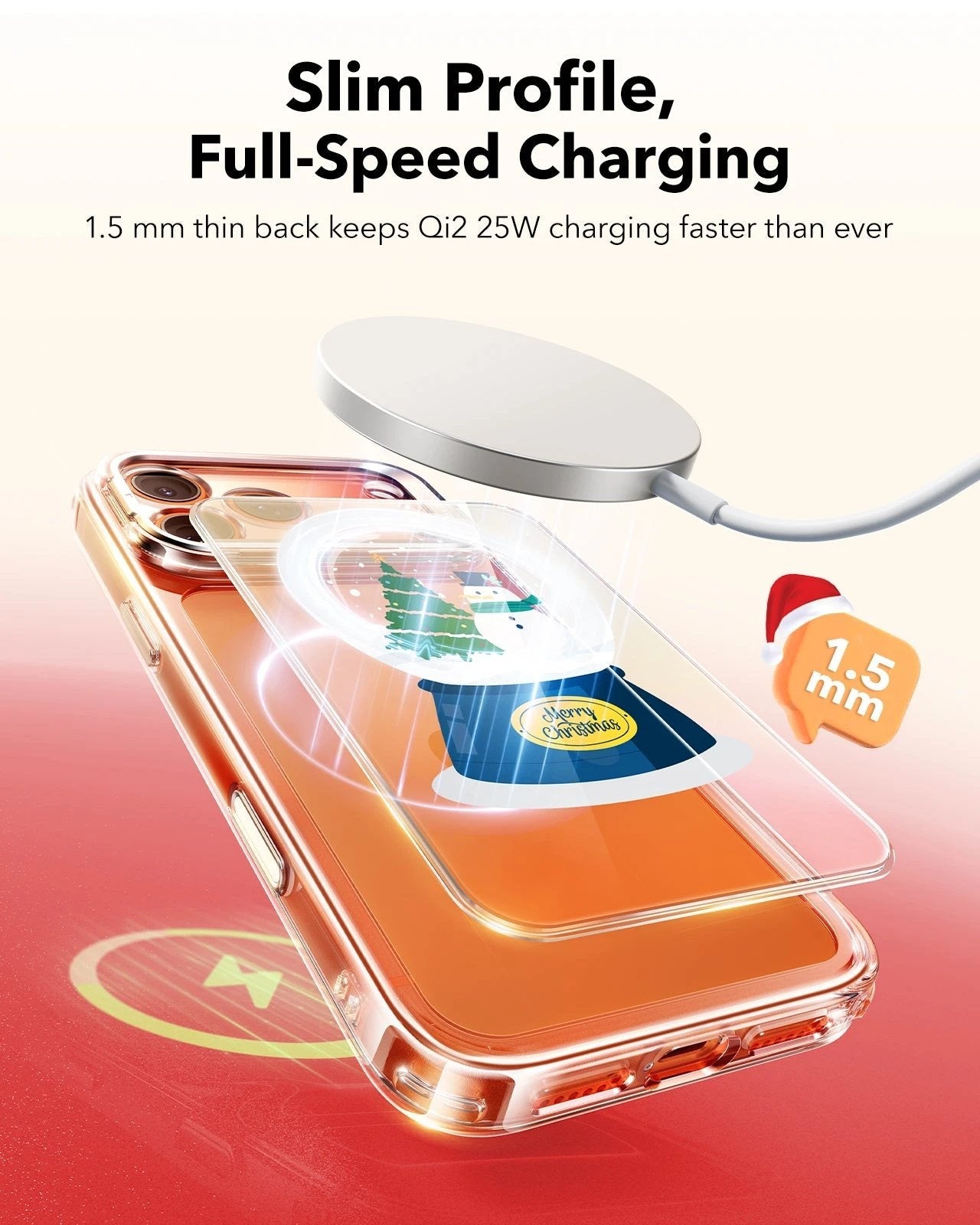 Print iPhone 17 Pro Magsafe Case with Stand Clear Christmas Snow Globe Qi2 Wireless Charging