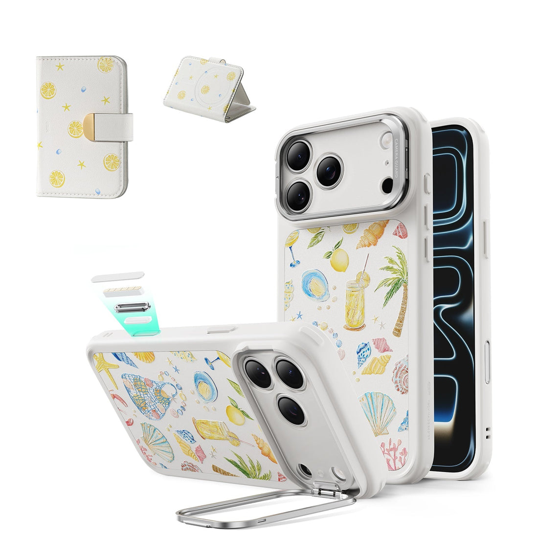 iPhone 17 Pro Classic Hybrid Magnetic Case (Camera Control, Stash Stand) & Aura Clutch Magnetic Wallet - Coastal Summer ESR ESR