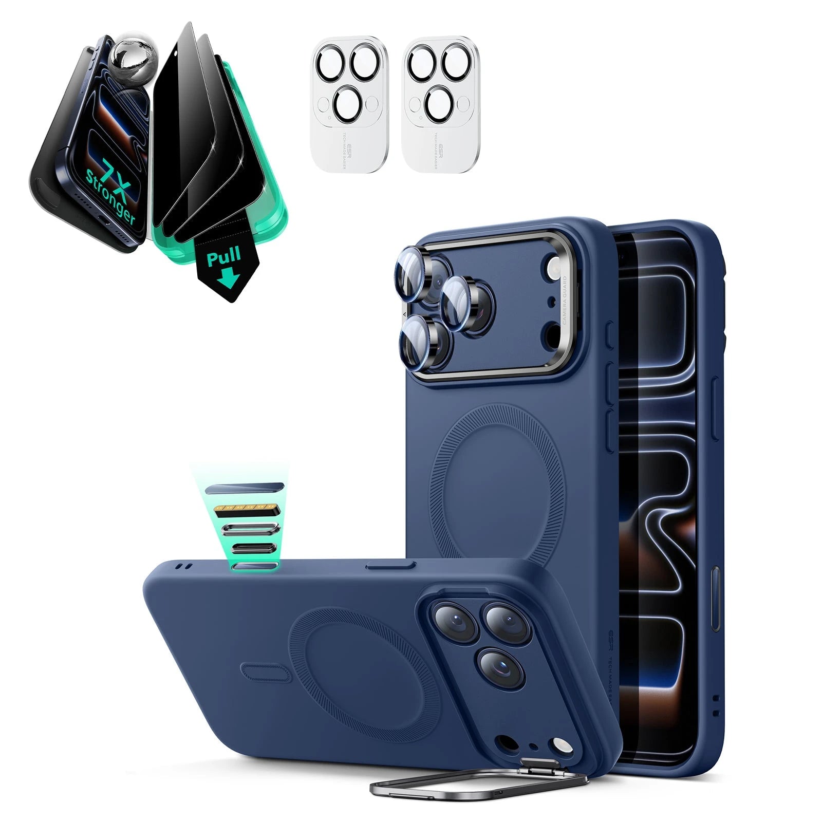 iPhone 17 Pro Cloud Soft Magsafe Case With Stand and Privacy Screen Protector Bundle  Blue
