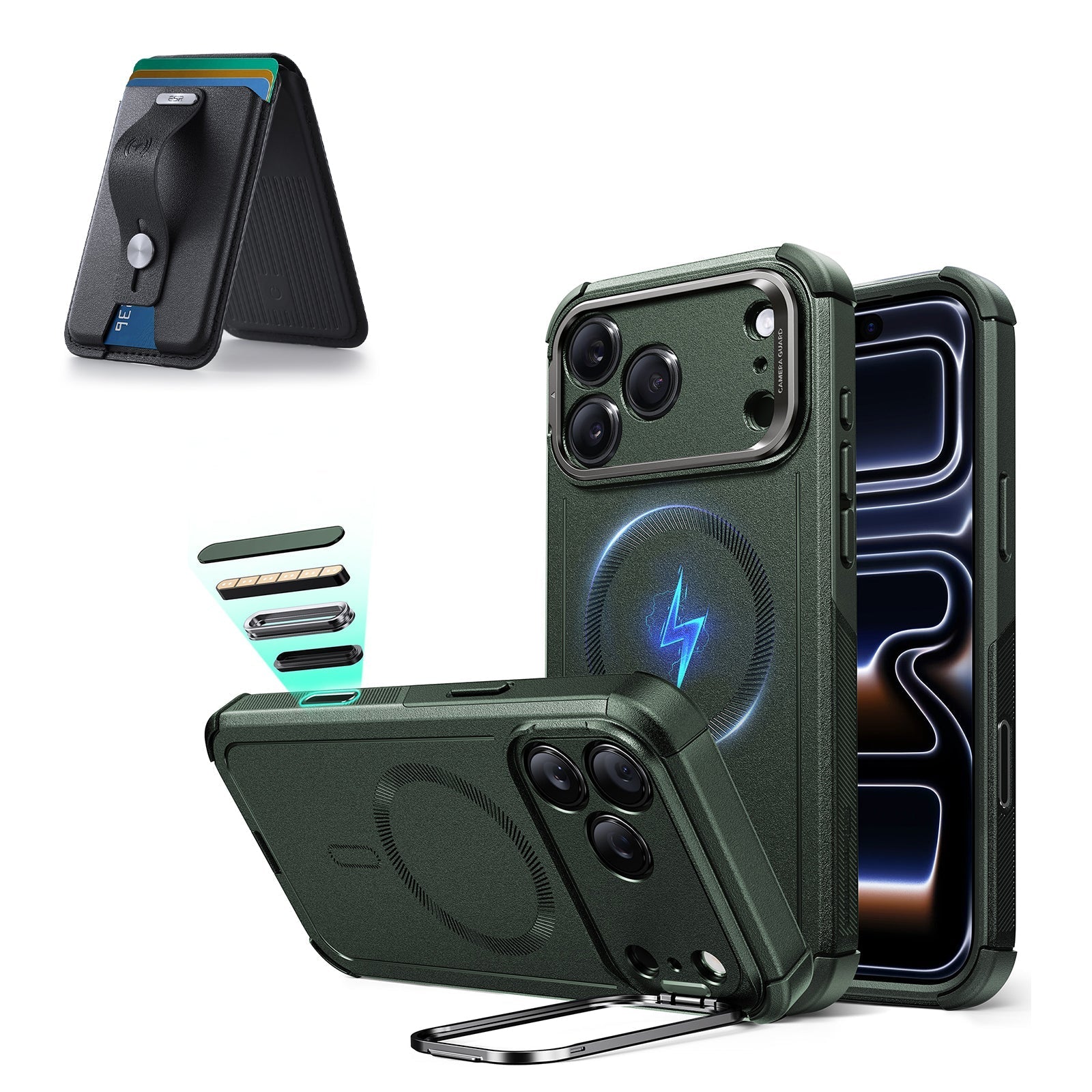 iPhone 17 Pro Cyber Tough Magsafe Case with Magsafe Wallet Find My  Olive Green