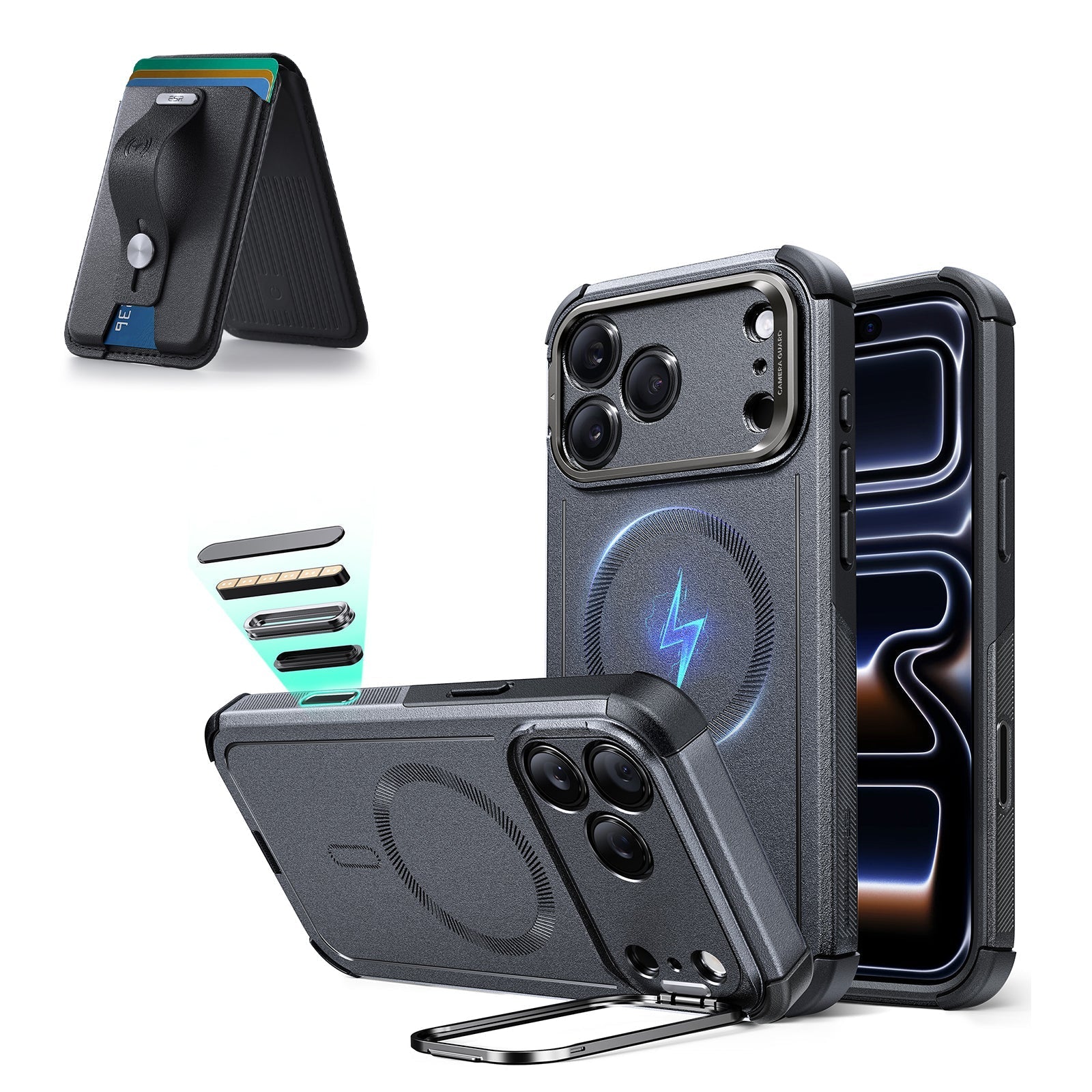 iPhone 17 Pro Cyber Tough Magsafe Case with Magsafe Wallet Find My Space Gray