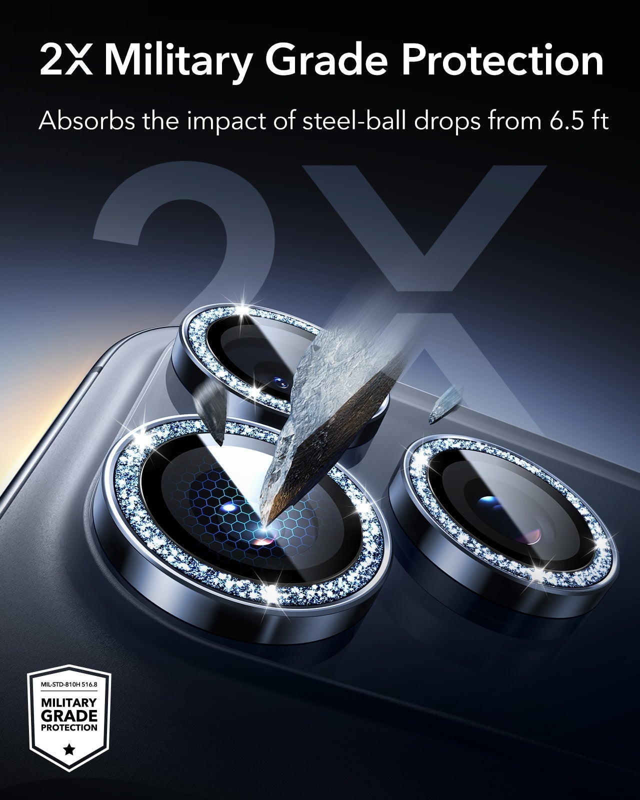 ESR iPhone 17 Pro Max Armorite Camera Lens Protector Blue Shimmer military grade protection