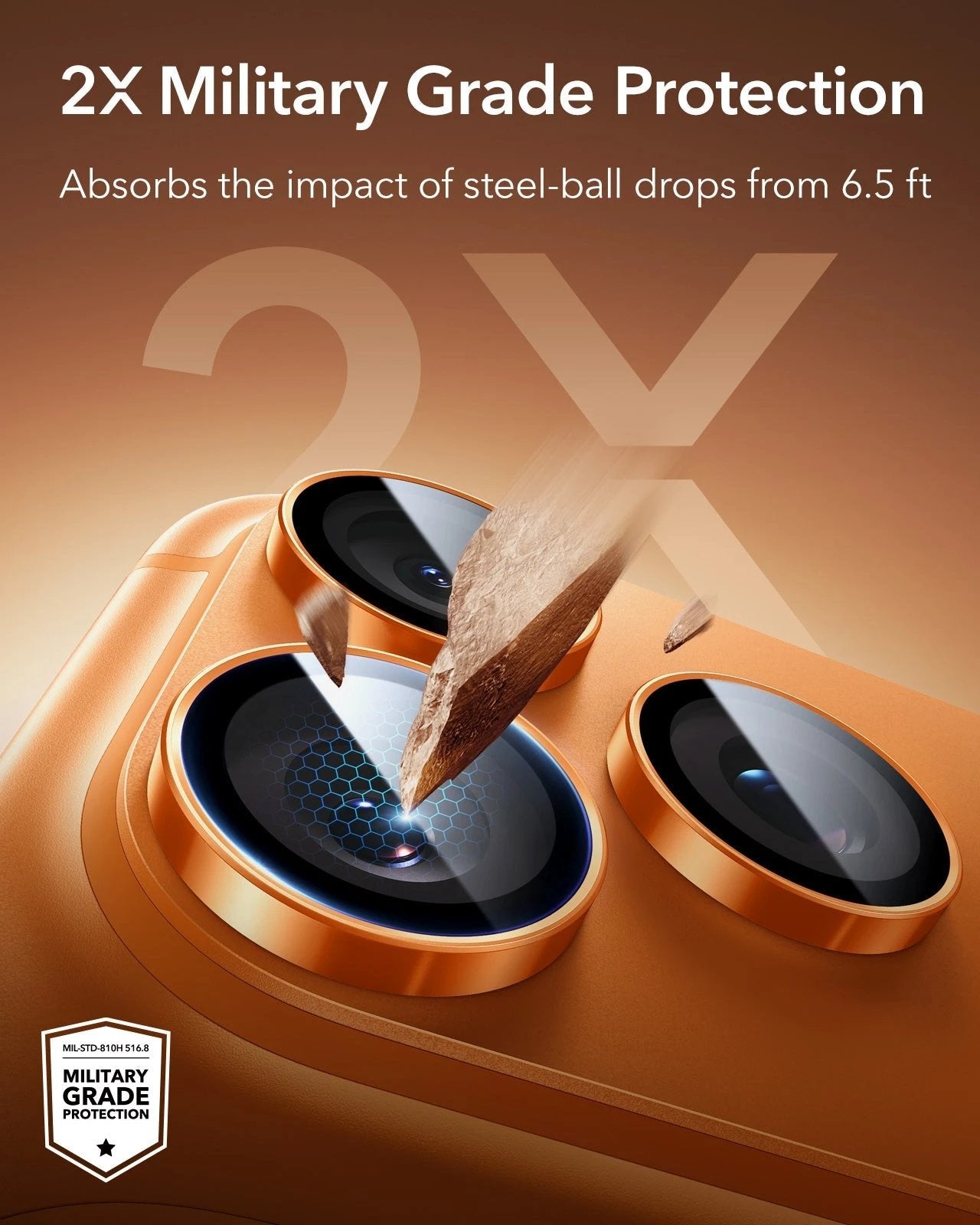 iPhone 17 Pro Max Armorite Camera Lens Protector Orange 2X Military Grade Protection